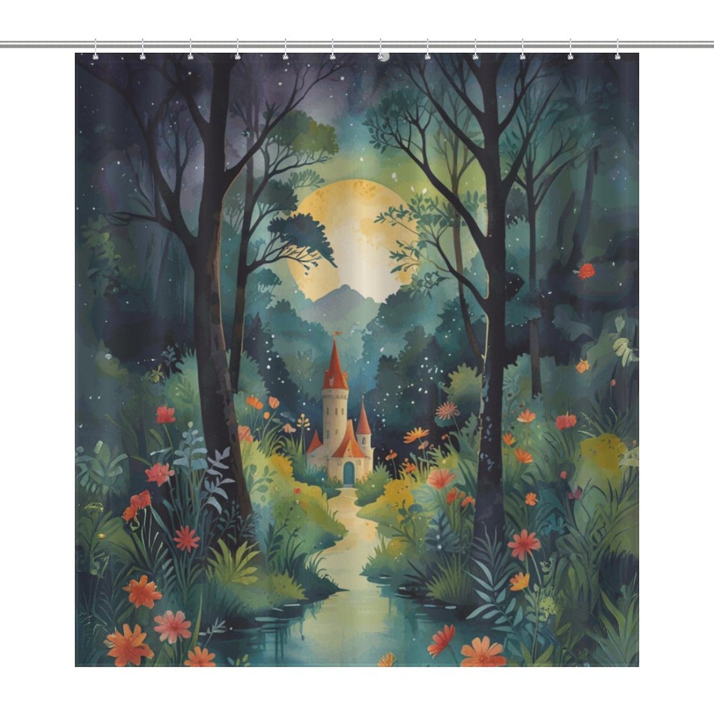 Fairytale Castle Shower Curtain, Fantasy Birthday Gift Idea For Her Housewarming