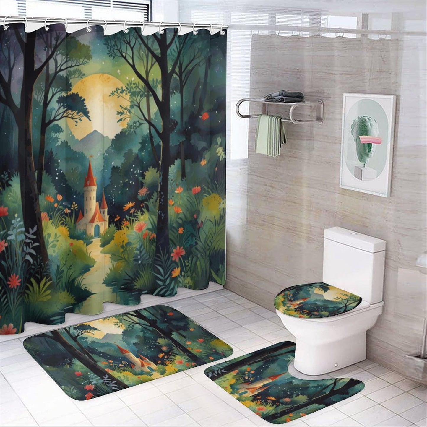 Fairytale Castle Shower Curtain Set with 3 Rugs