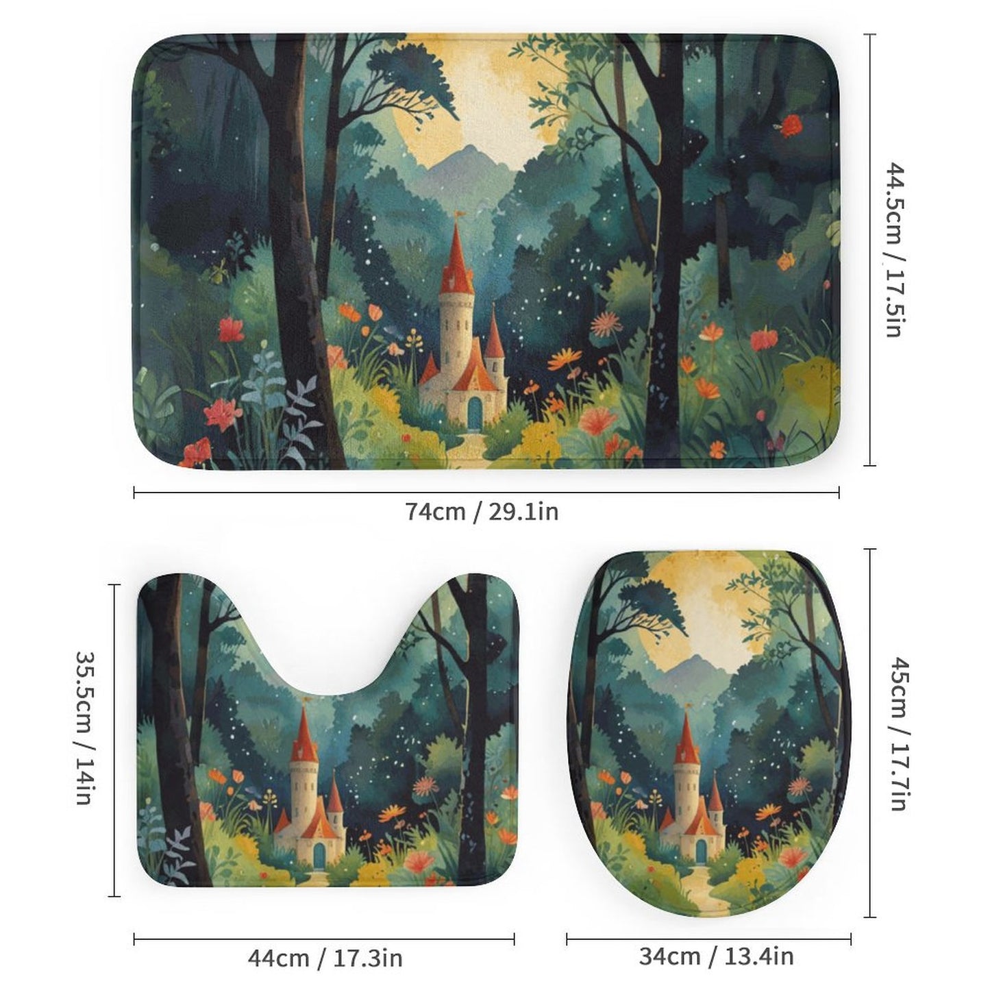 Fairytale Castle Shower Curtain Set with 3 Rugs