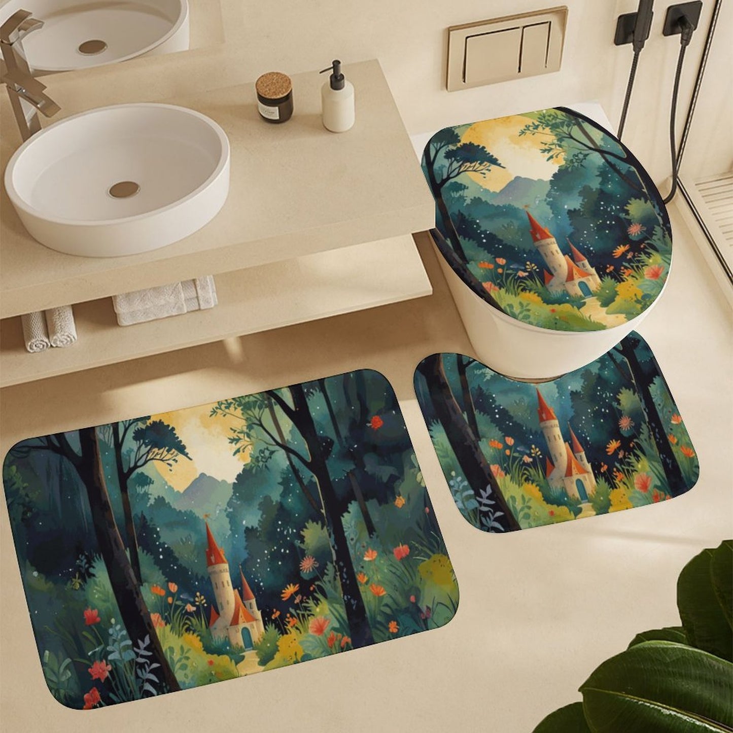 Fairytale Castle Shower Curtain Set with 3 Rugs