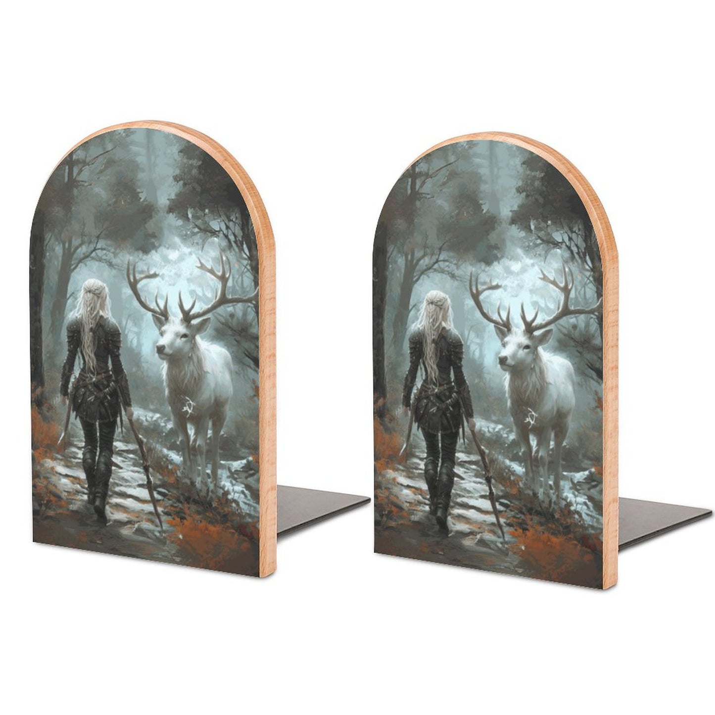 Fantasy Aelin and Stag Wood Bookends: Featuring ACOTAR and Aelin themes