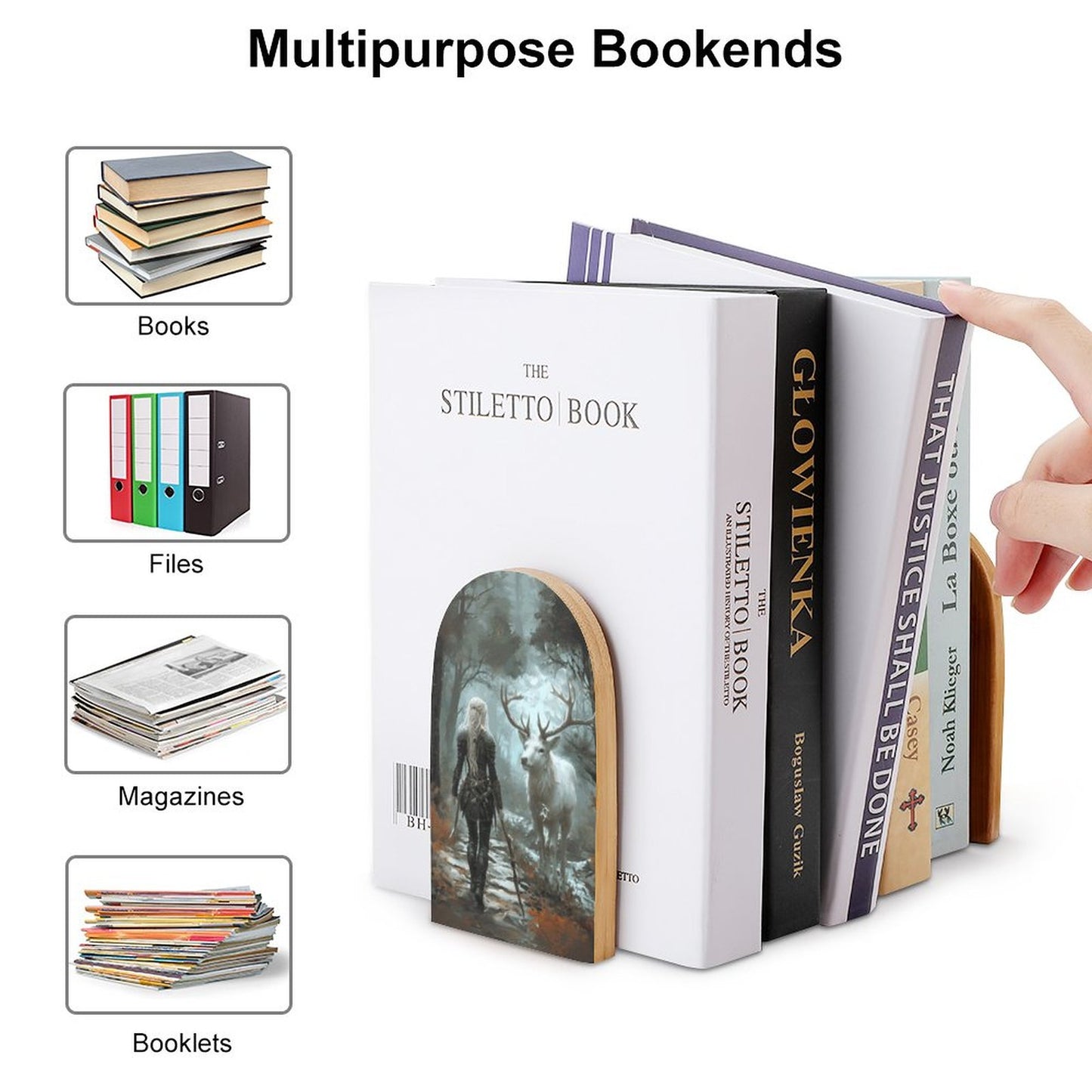 Fantasy Aelin and Stag Wood Bookends: Featuring ACOTAR and Aelin themes
