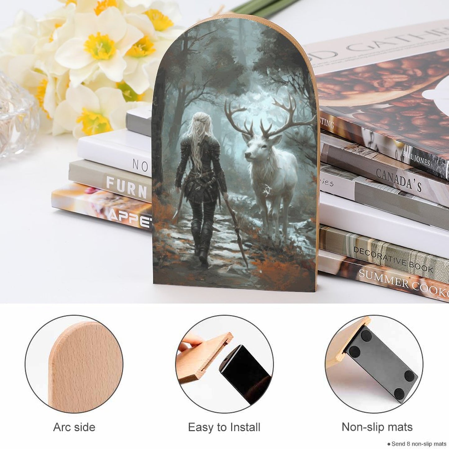 Fantasy Aelin and Stag Wood Bookends: Featuring ACOTAR and Aelin themes