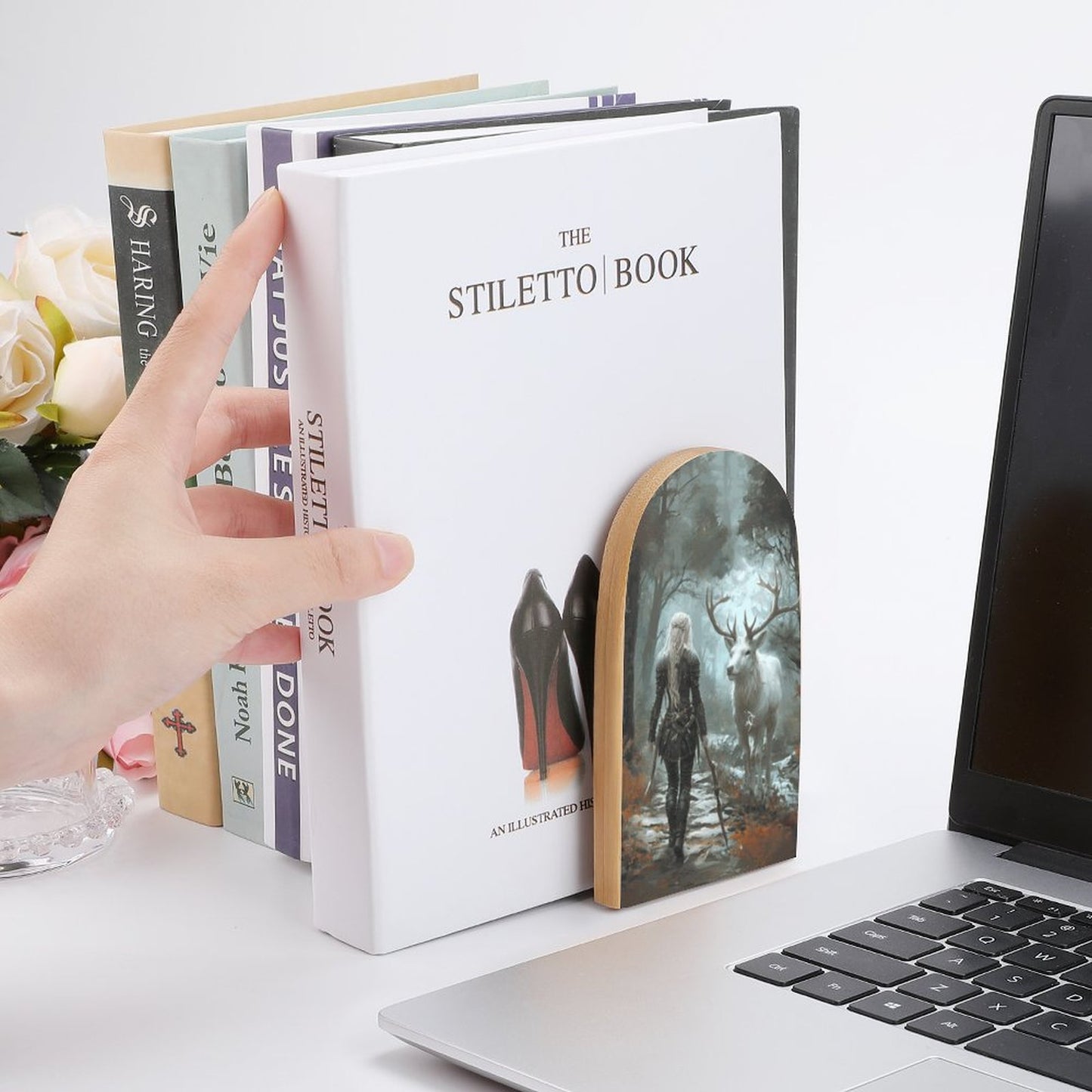 Fantasy Aelin and Stag Wood Bookends: Featuring ACOTAR and Aelin themes