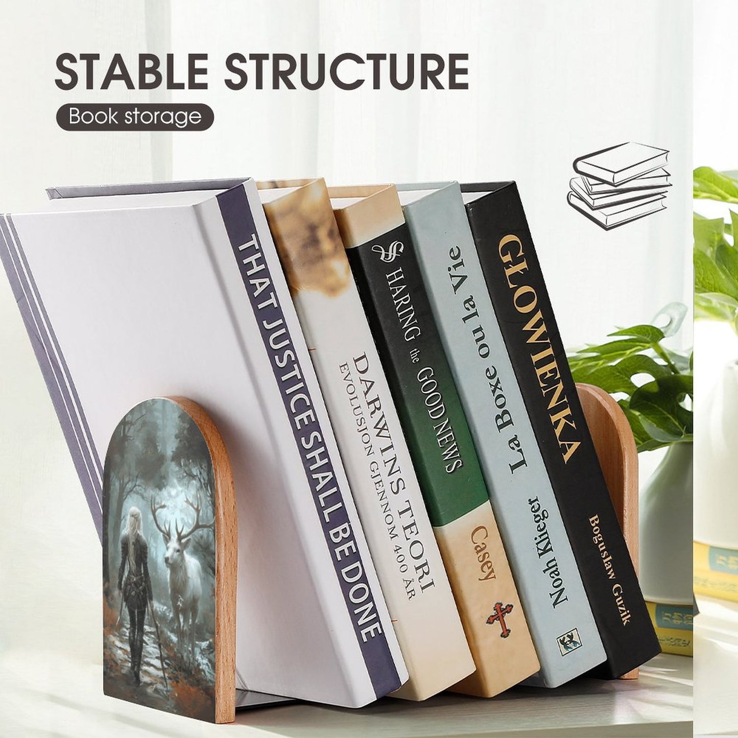 Fantasy Aelin and Stag Wood Bookends: Featuring ACOTAR and Aelin themes