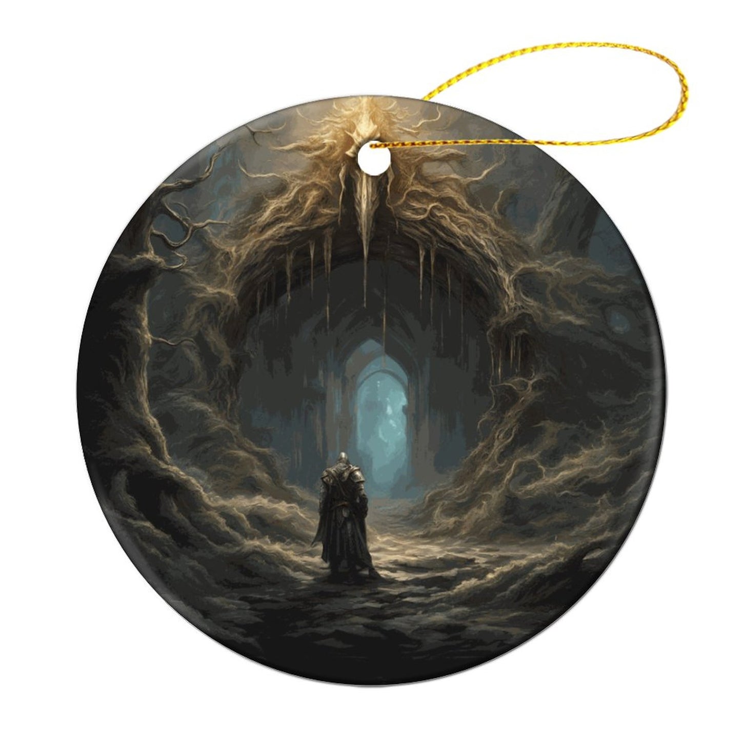 Fantasy Elden Ring Warrior Round Christmas Ceramic Ornament, Fantasy Elden Ring Warrior Christmas Ceramic Ornament, malenia elden ring, elden ring art, elden ring gamer merch, dark souls, bloodborne