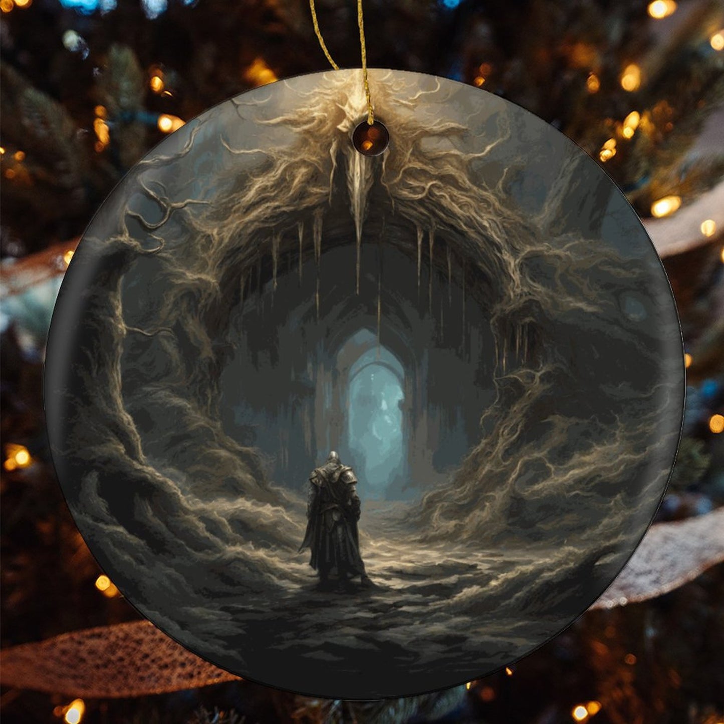 Fantasy Elden Ring Warrior Round Christmas Ceramic Ornament, Fantasy Elden Ring Warrior Christmas Ceramic Ornament, malenia elden ring, elden ring art, elden ring gamer merch, dark souls, bloodborne