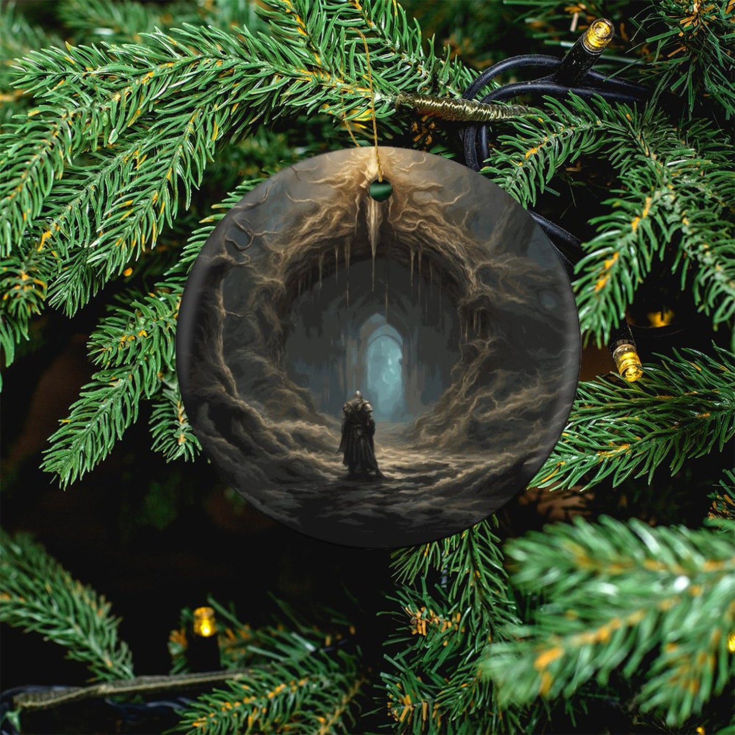Fantasy Elden Ring Warrior Round Christmas Ceramic Ornament, Fantasy Elden Ring Warrior Christmas Ceramic Ornament, malenia elden ring, elden ring art, elden ring gamer merch, dark souls, bloodborne