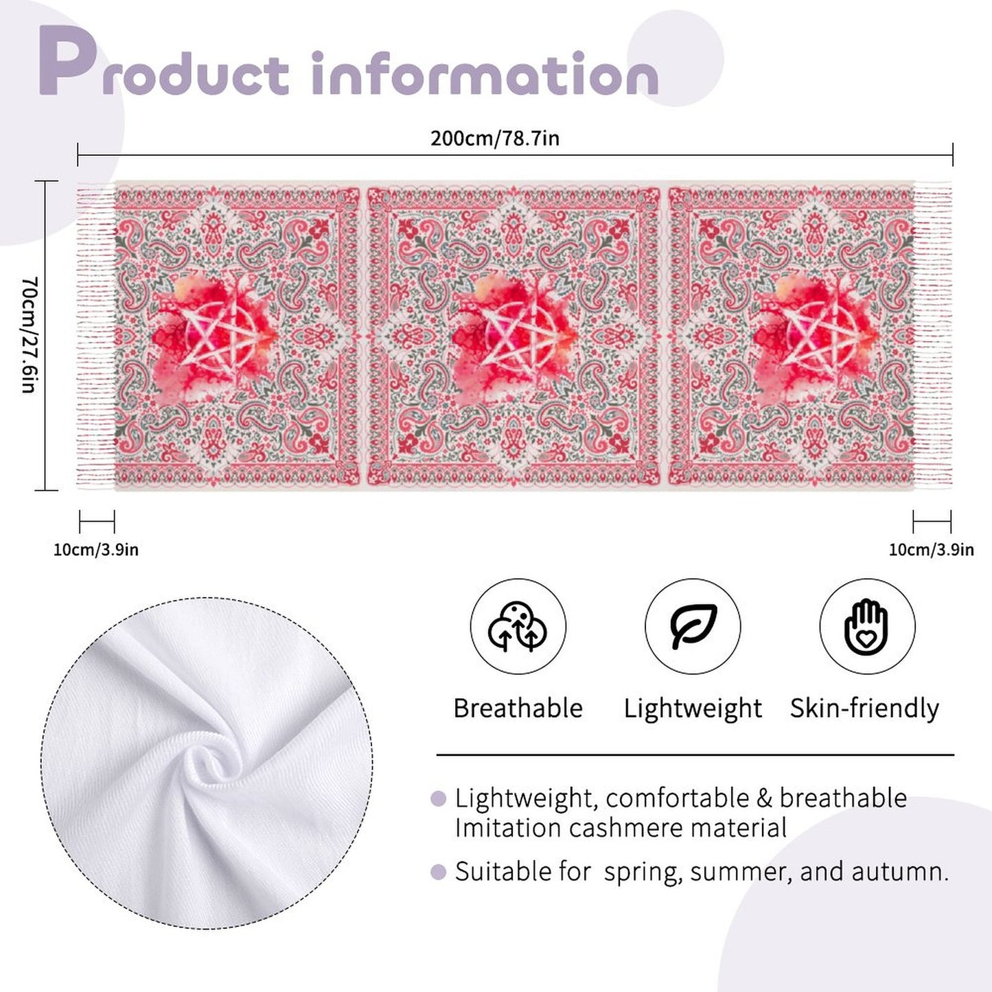 Floral Paisley Pink Pentagram Super Soft Tassel Scarf: the ultimate paisley party for your neck! Witchcore Witchy Stuff for the Holidays!