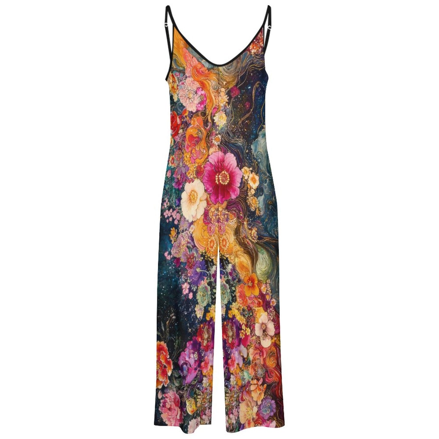 Colorful floral jumpsuit on a white background