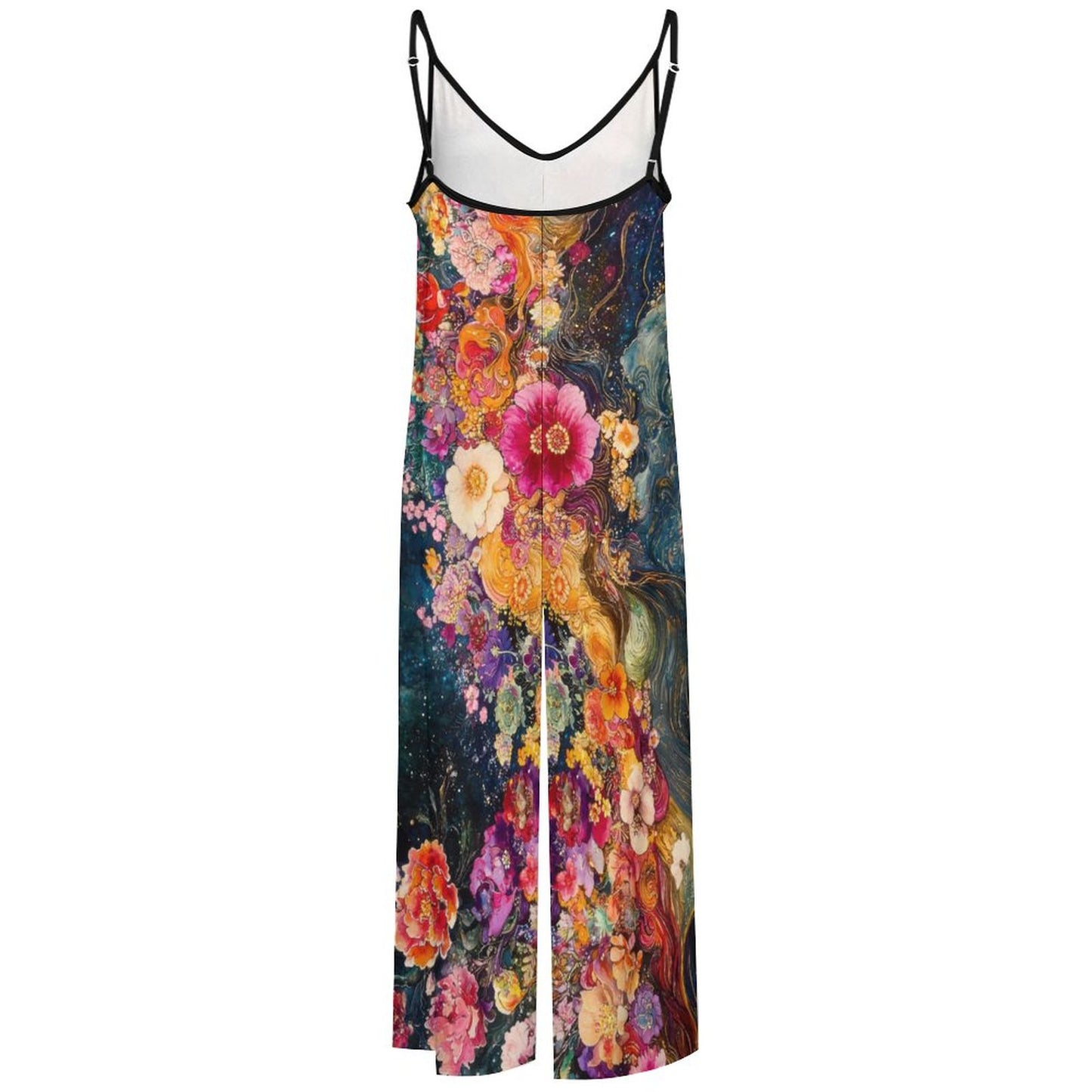 Colorful floral dress with a white bodice on a white background