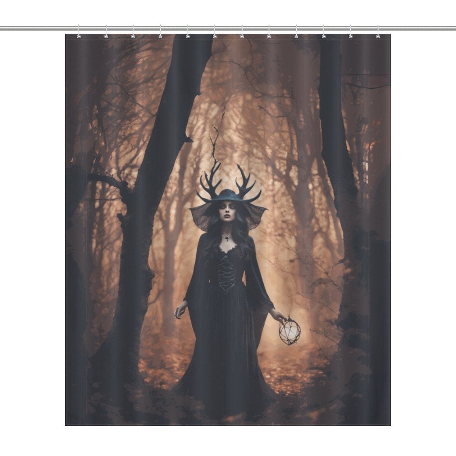 Forest Witch Shower Curtain, Gothic Decor, winter solstice moon goddess