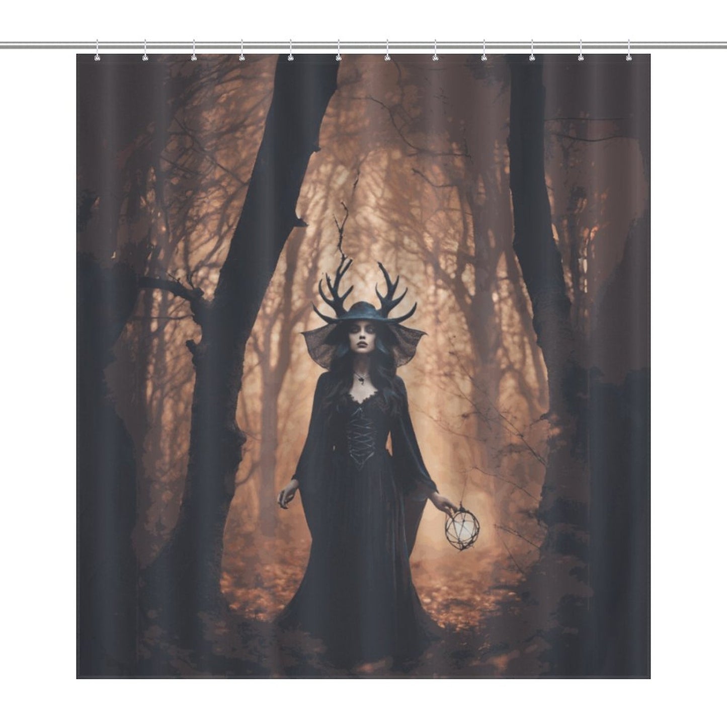 Forest Witch Shower Curtain, Gothic Decor, winter solstice moon goddess