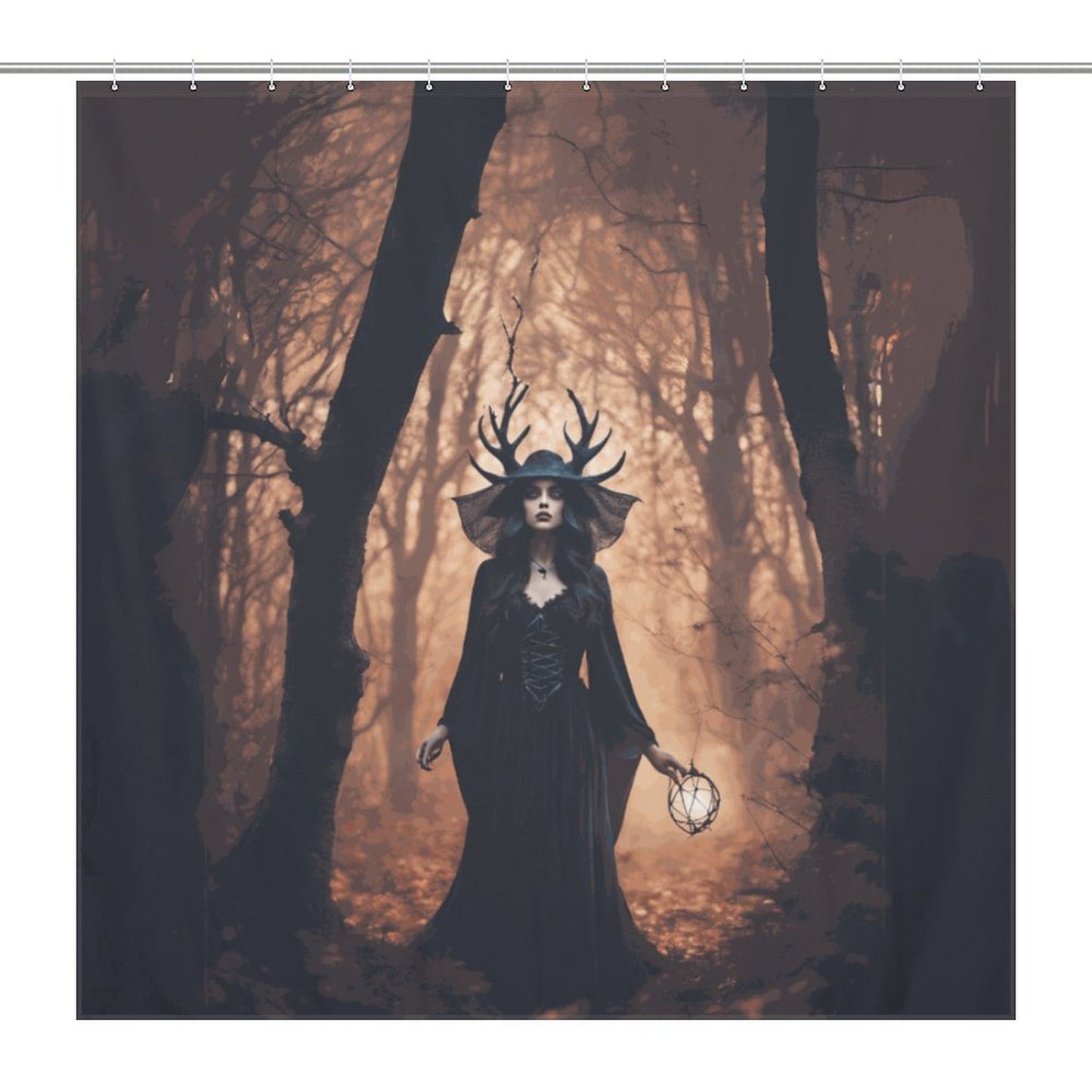 Forest Witch Shower Curtain, Gothic Decor, winter solstice moon goddess