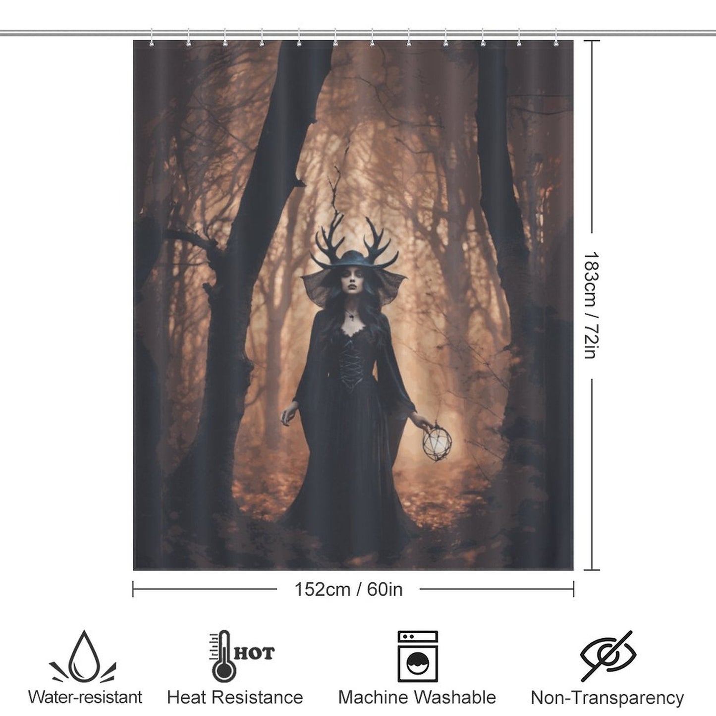 Forest Witch Shower Curtain, Gothic Decor, winter solstice moon goddess