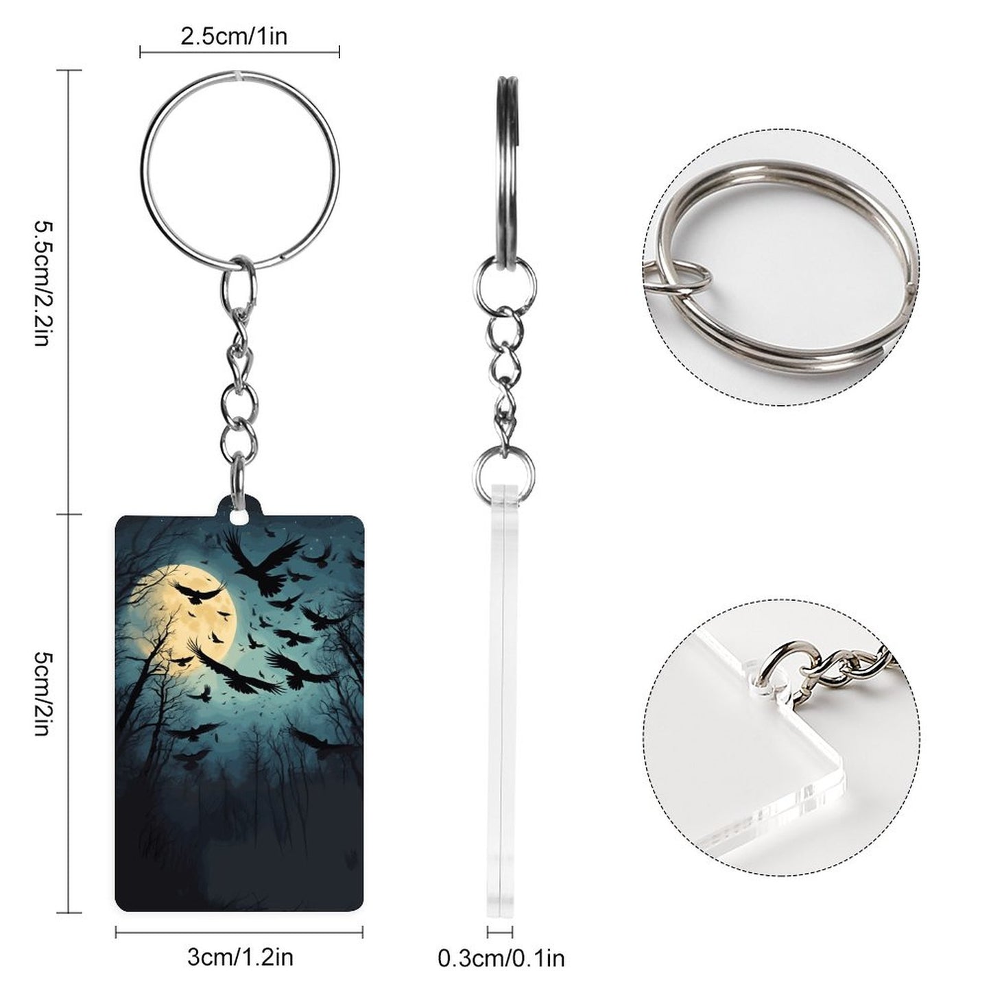 Full Moon Murder of Crows Acrylic Keychain, Witch aesthetic
