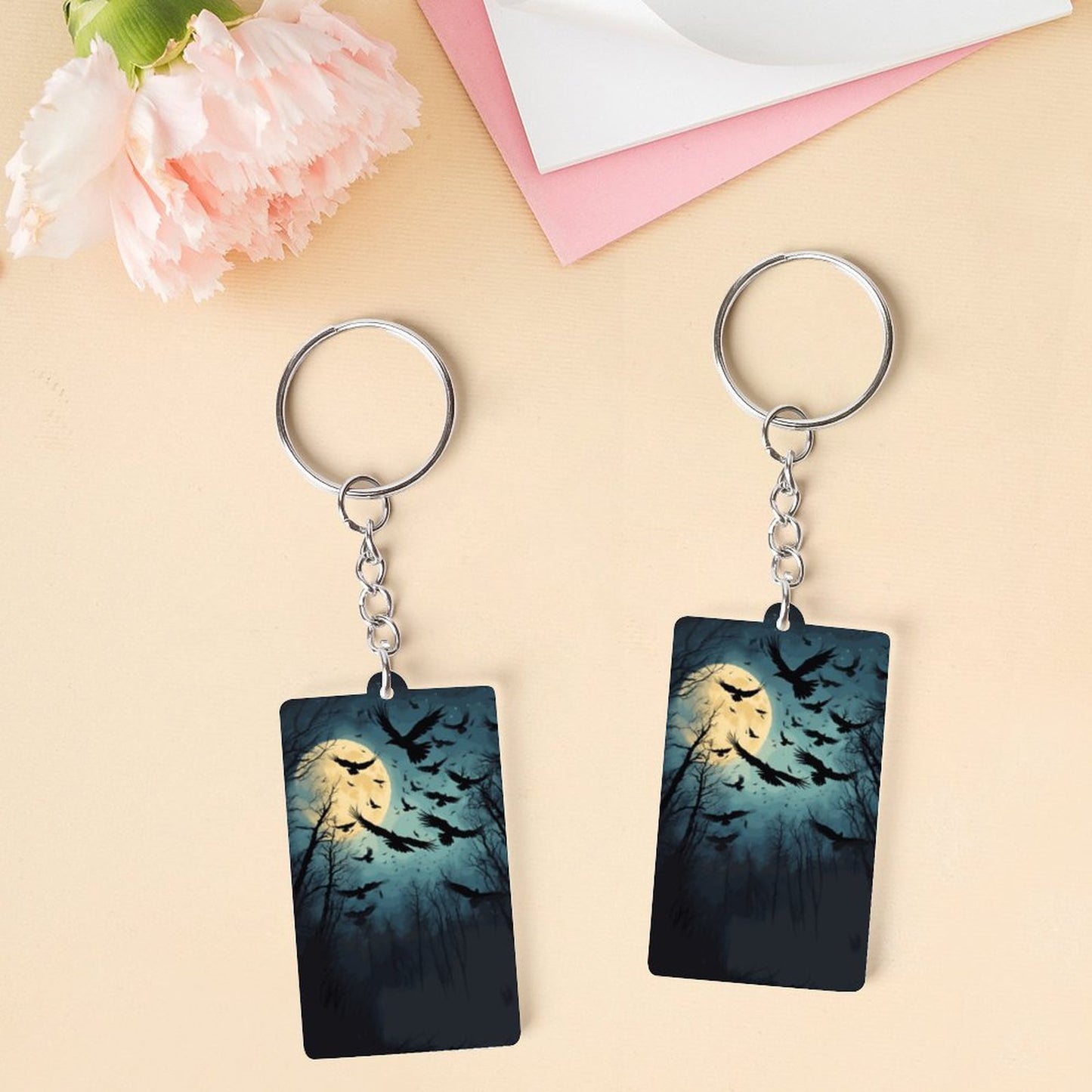 Full Moon Murder of Crows Acrylic Keychain, Witch aesthetic