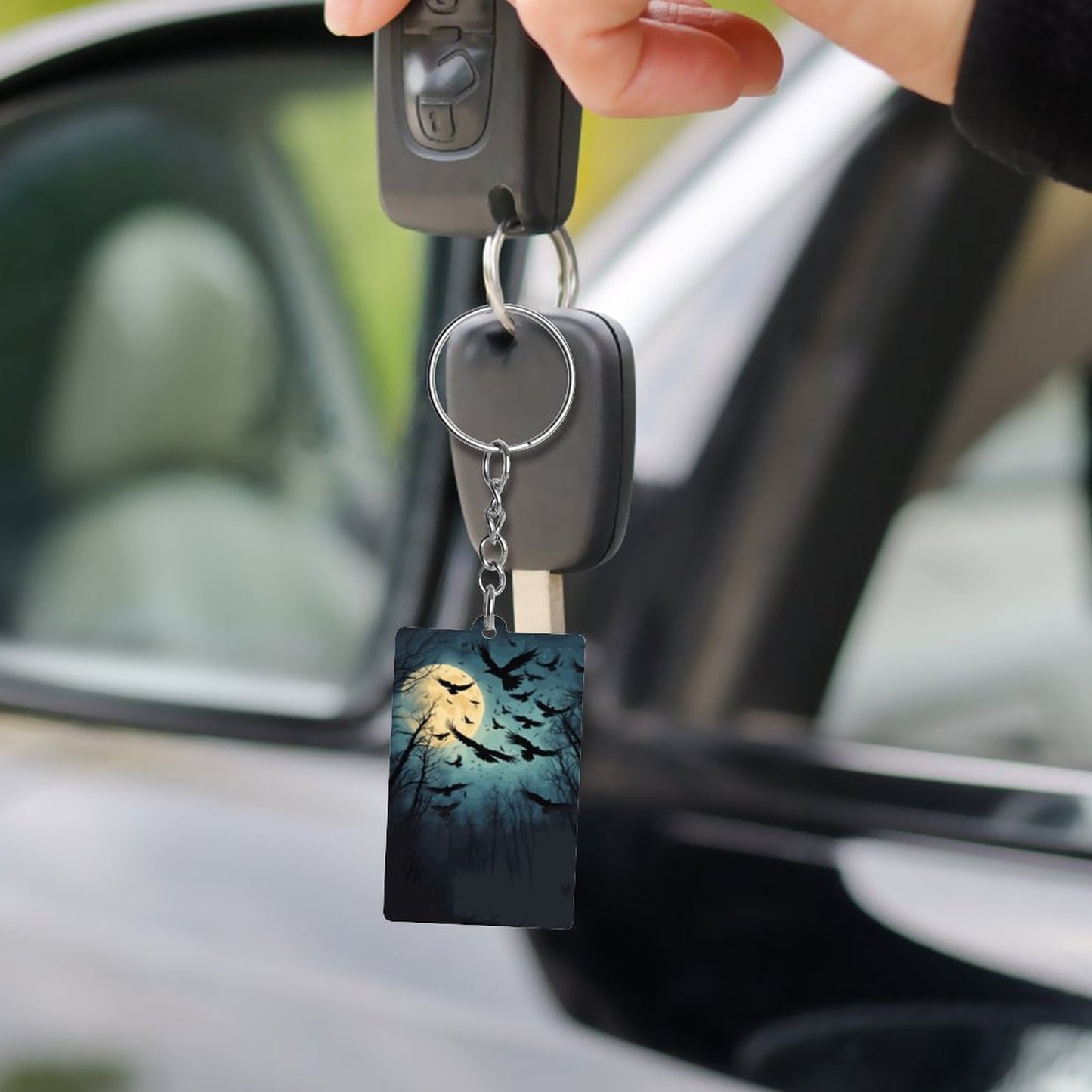 Full Moon Murder of Crows Acrylic Keychain, Witch aesthetic
