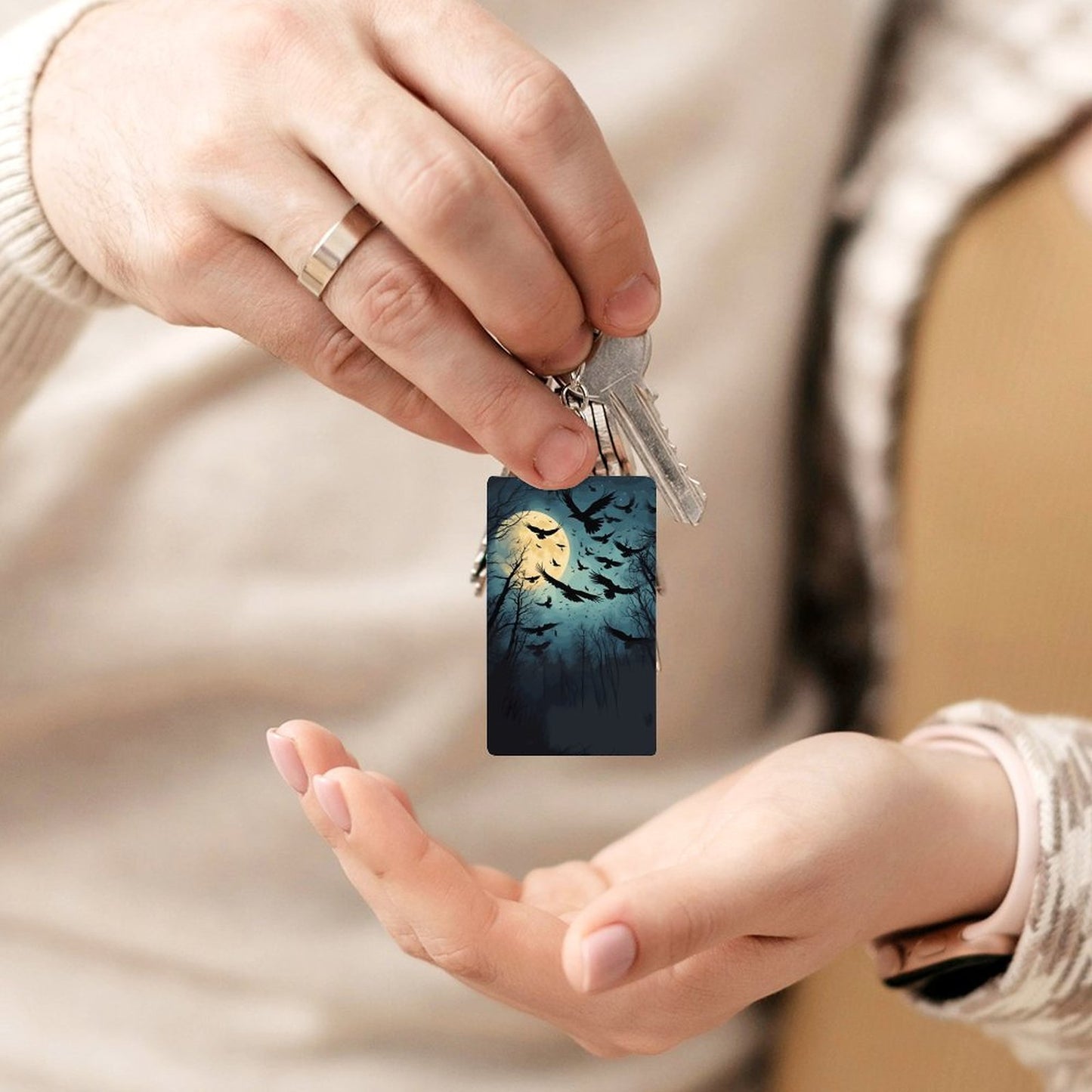 Full Moon Murder of Crows Acrylic Keychain, Witch aesthetic