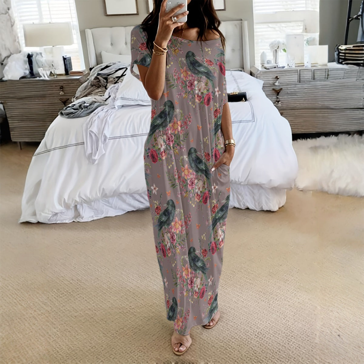 Garden Crows Long Dress With Pocket, Witchy Style Clothing – The Witchy Gypsy
