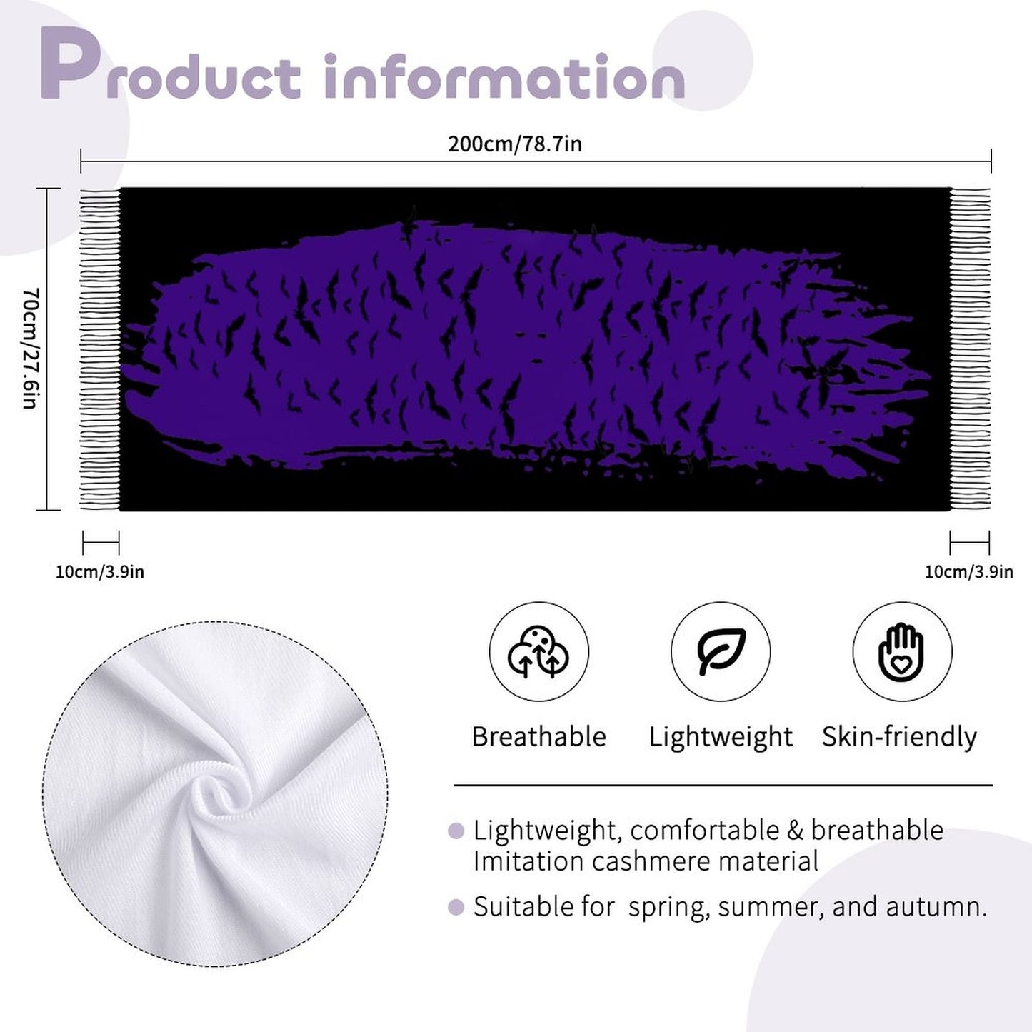 Gothic Clothing Cloud of Bats Super Soft Tassel Scarf, Halloween Scarf Bird Lover Gift Fall Fashion Scarf, Gothic Bat Fashion,Wiccan Clothes