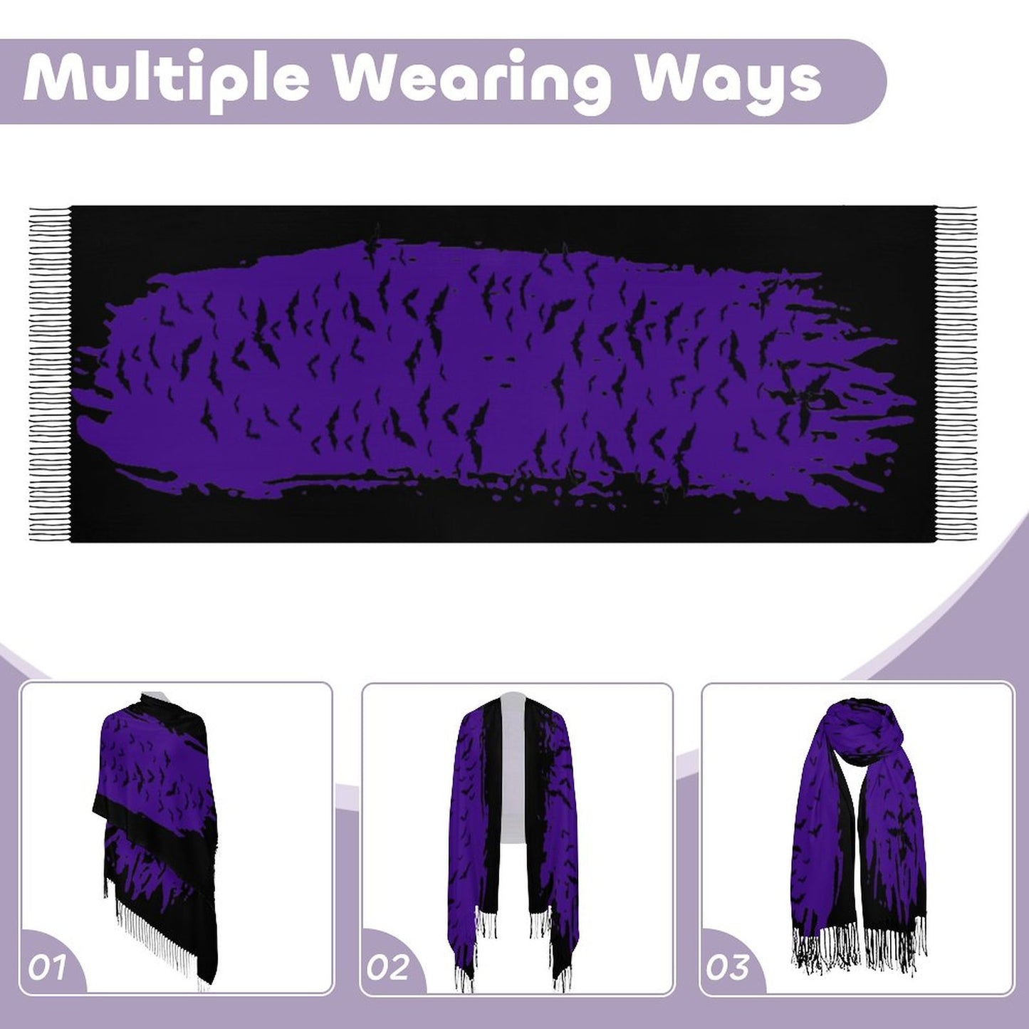 Gothic Clothing Cloud of Bats Super Soft Tassel Scarf, Halloween Scarf Bird Lover Gift Fall Fashion Scarf, Gothic Bat Fashion,Wiccan Clothes