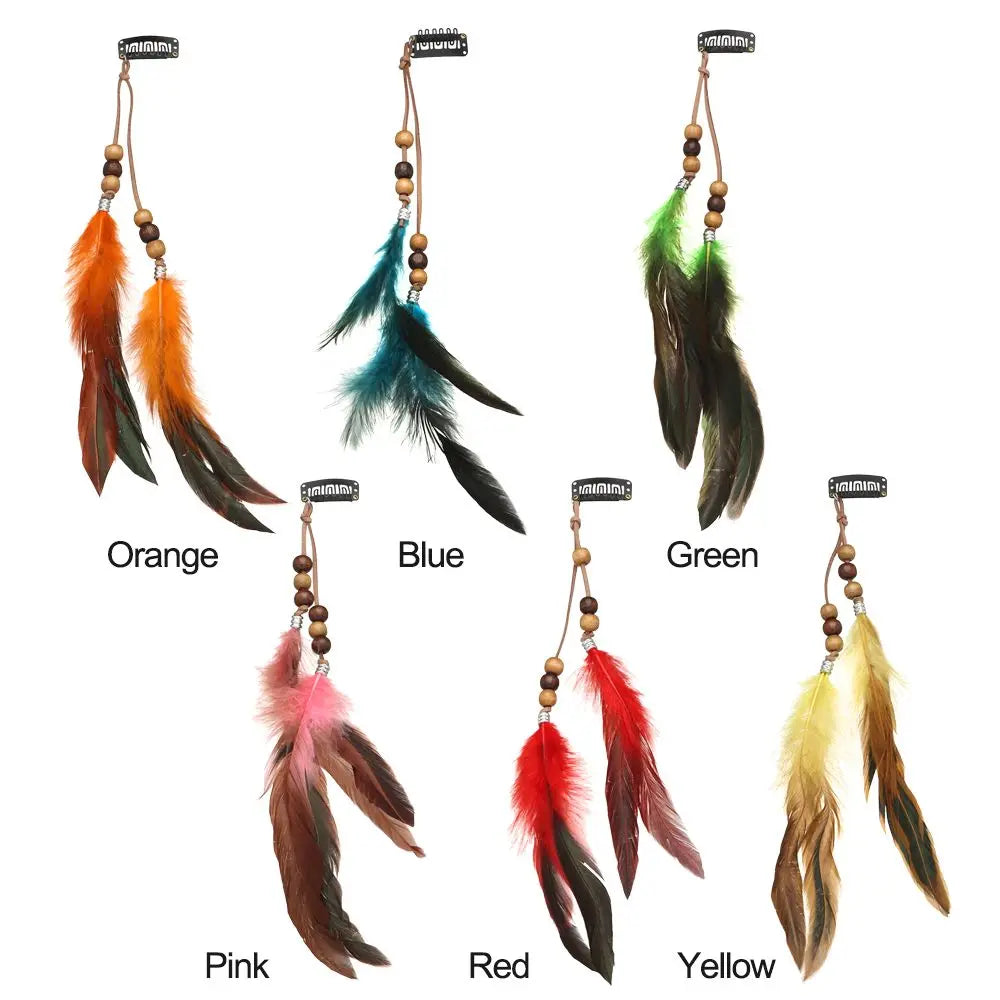 Boho Colored Feather Extensions Comb, Boho Hippie Headpieces