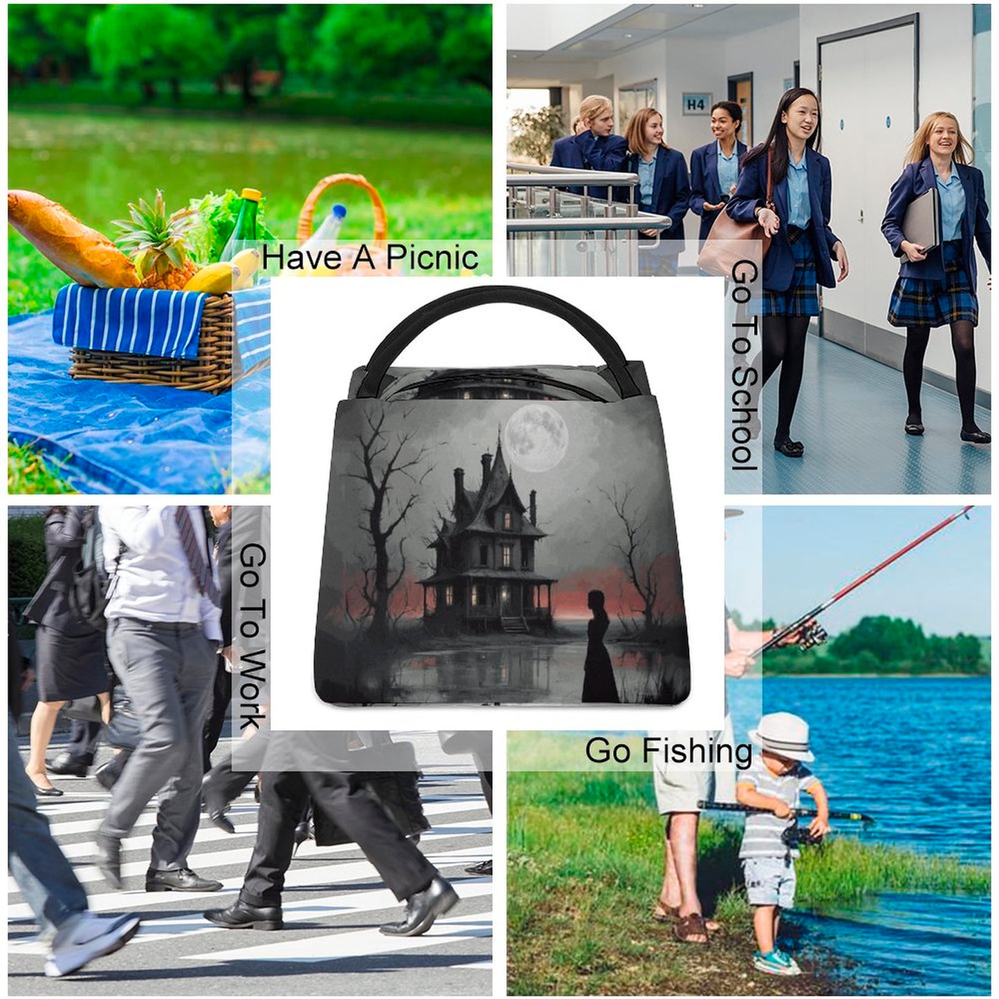 Haunted Castle Lunch Bag, Witchy Lunch Bag, Gothic Lunch Bag