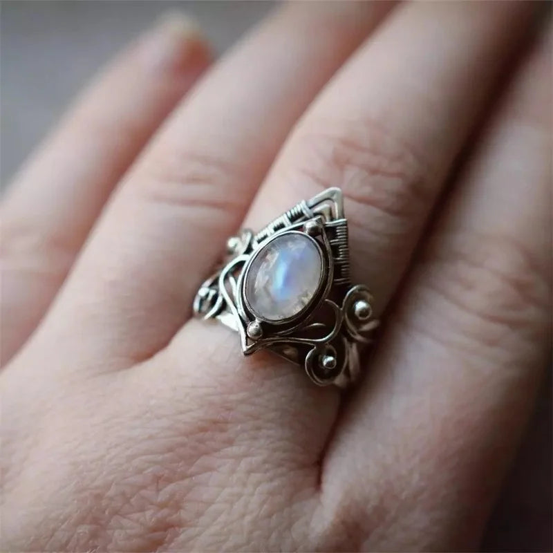 Vintage Tibetan moonstone Crystal Ring, Boho Antique Indian Moonstone Ring - The Witchy Gypsy