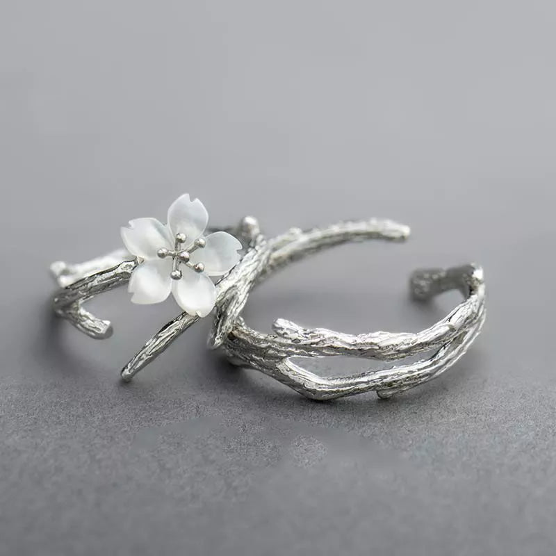925 silver snow cherry blossom couple ring, Adjustable Ring- The Witchy Gypsy