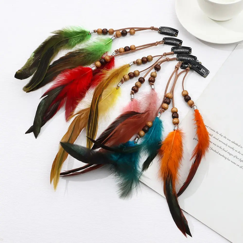 Boho Colored Feather Extensions Comb, Boho Hippie Headpieces
