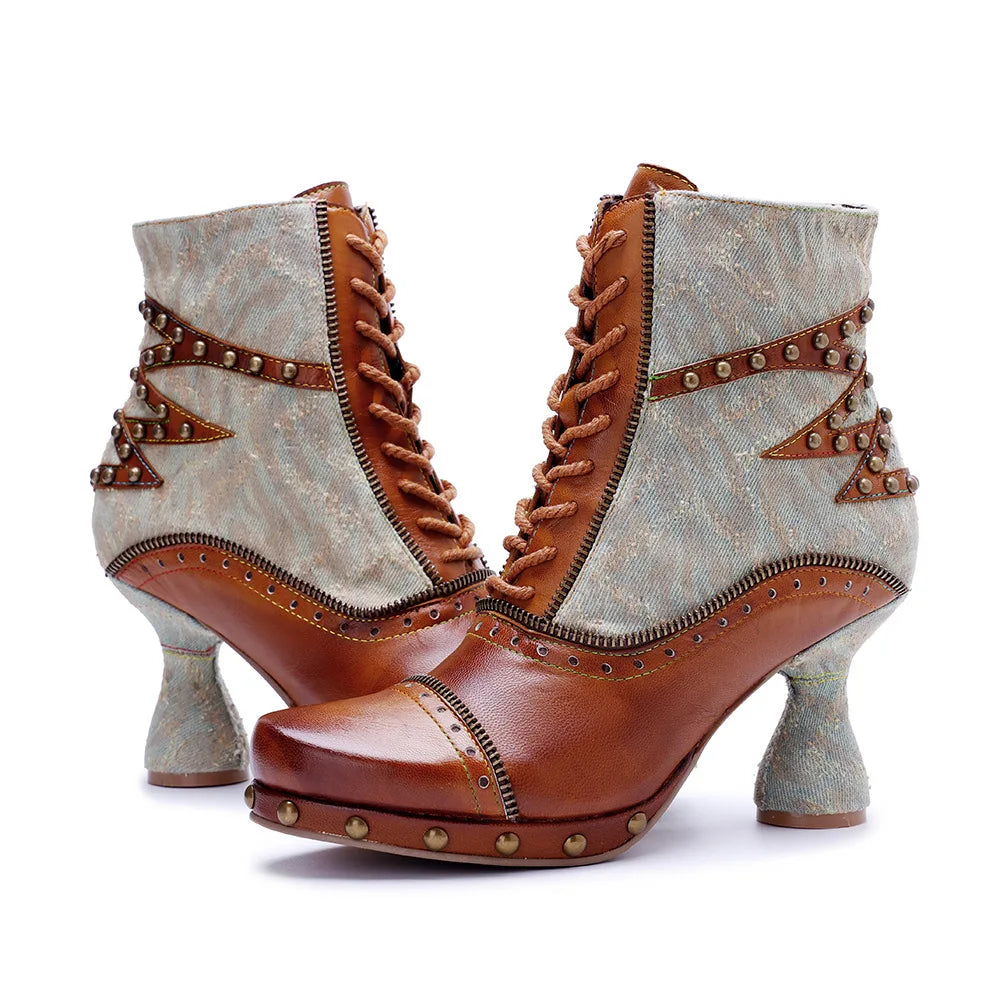 Johnature 2025 Autumn/Winter New Handmade Women's Short Boots