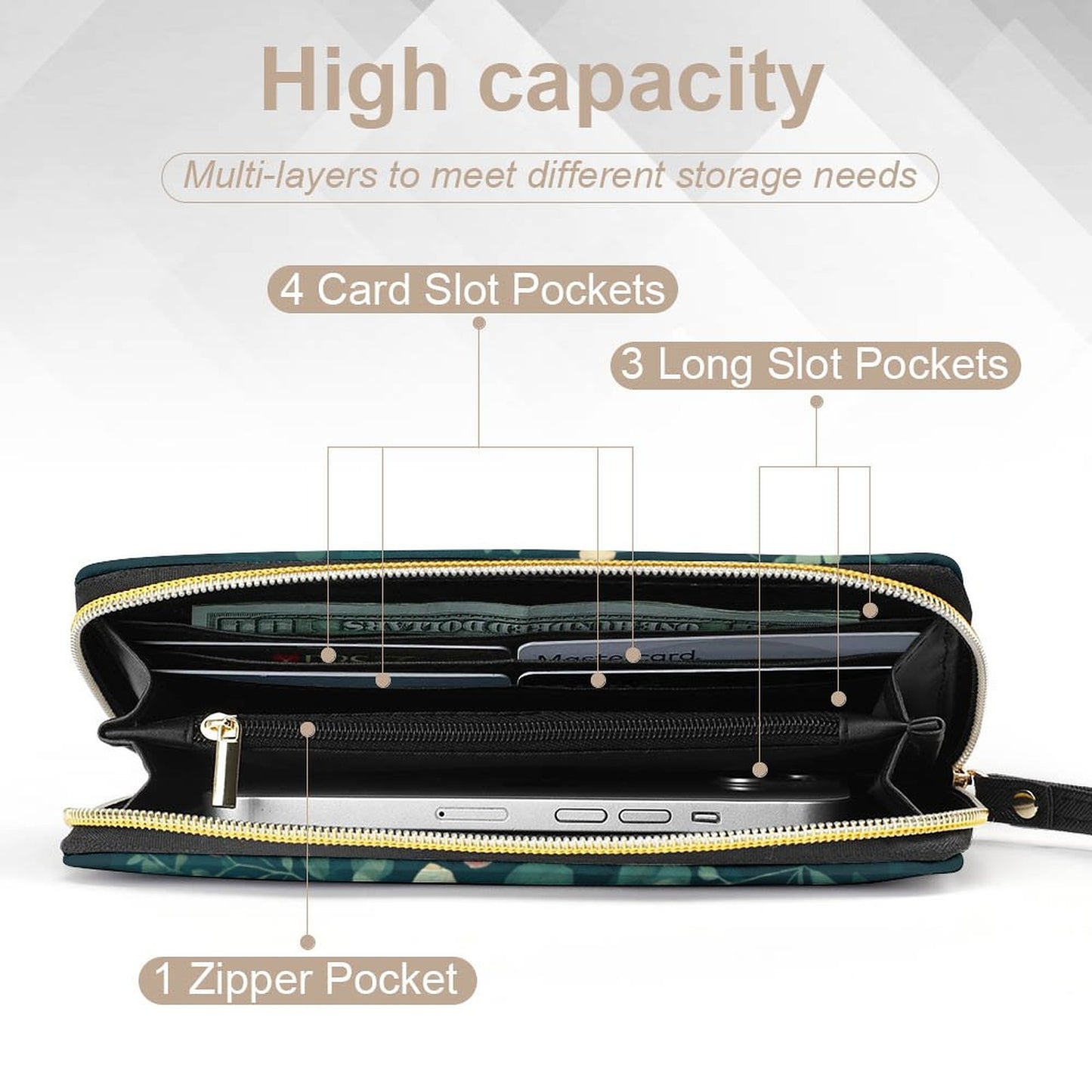 Lunamoth Leather Wallet with Wristlet Strap