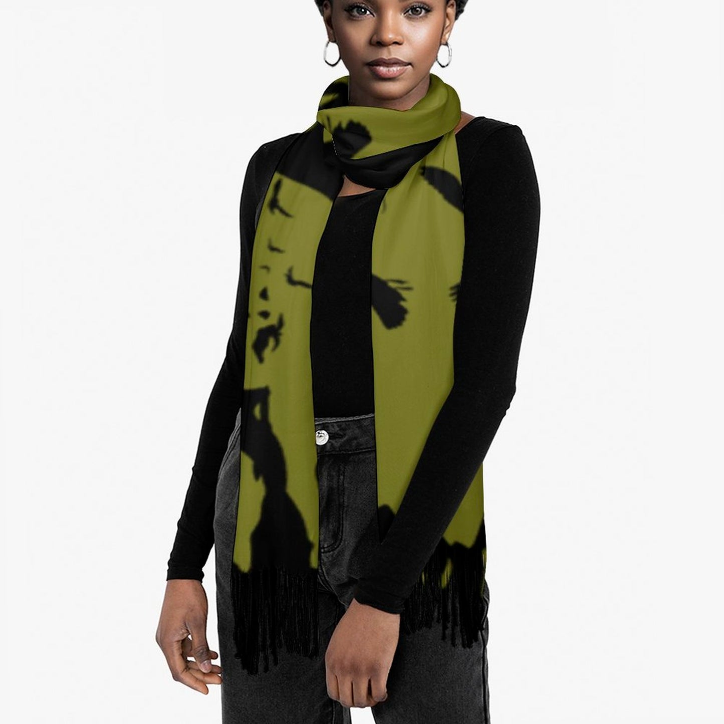 Murder of Crows Fern Tassel Scarf, Witchy Clothing, Raven Scarf