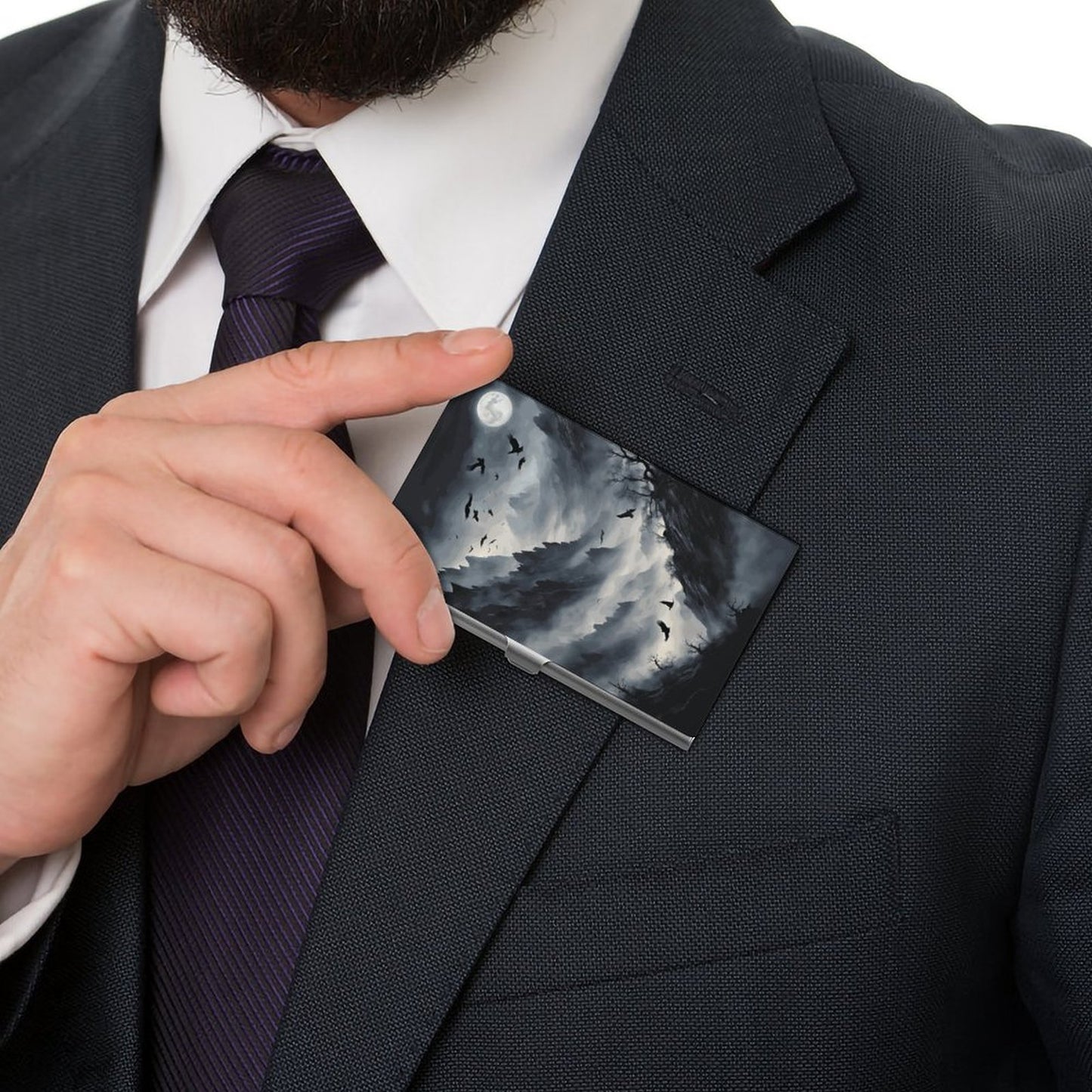 Murder of Crows Midnight Business Card Holder, Witchy Midnight Crow Case