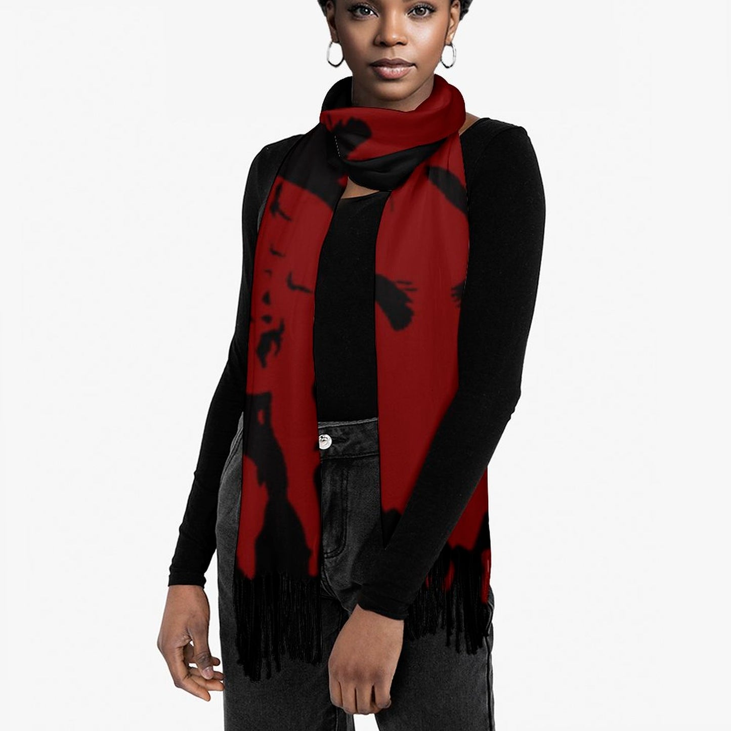 Murder of Crows Oxblood Tassel Scarf, Raven Wrap Gothic Clothing