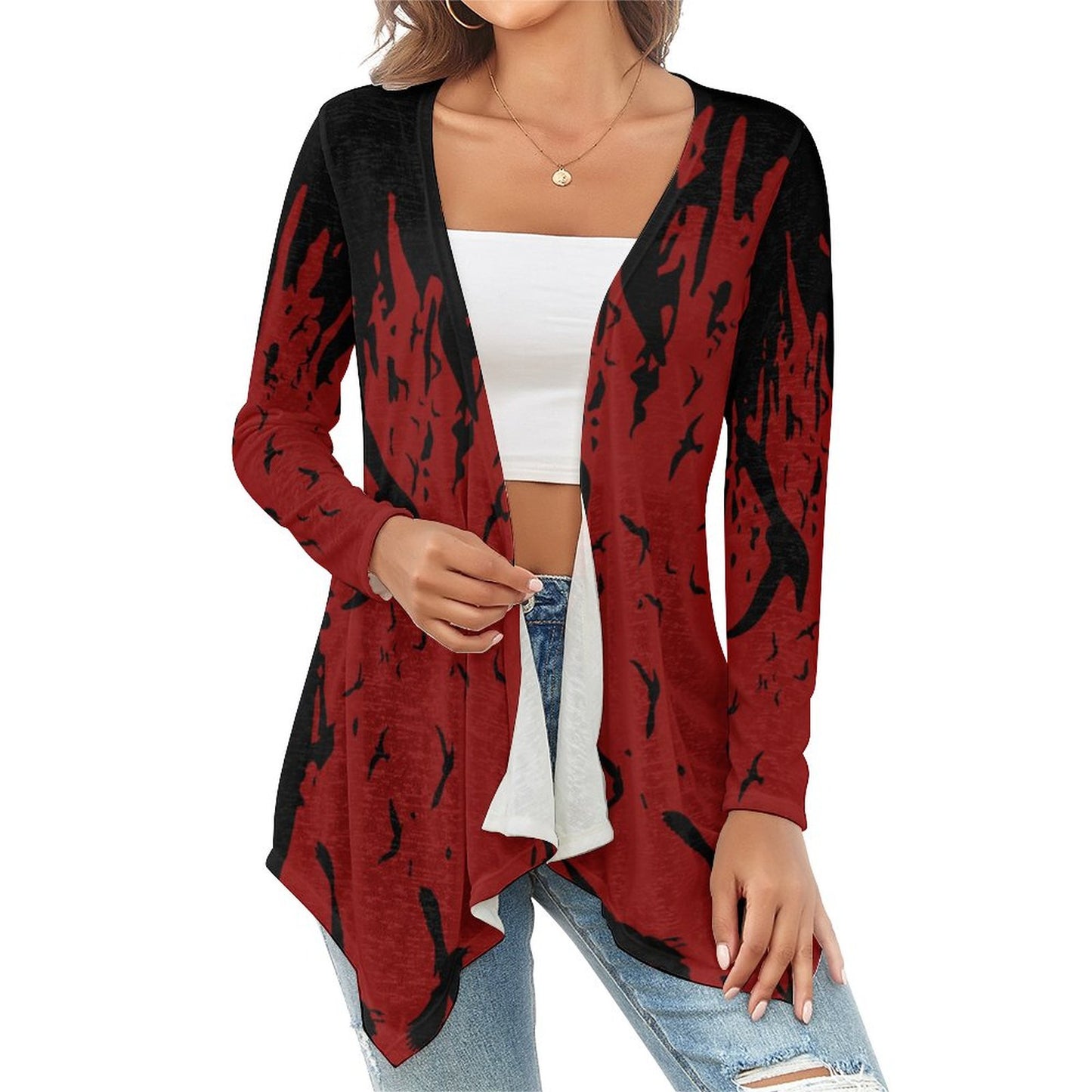 Murder of Crows in Oxblood Drop Shoulder Open Shirt, Witchy Clothing