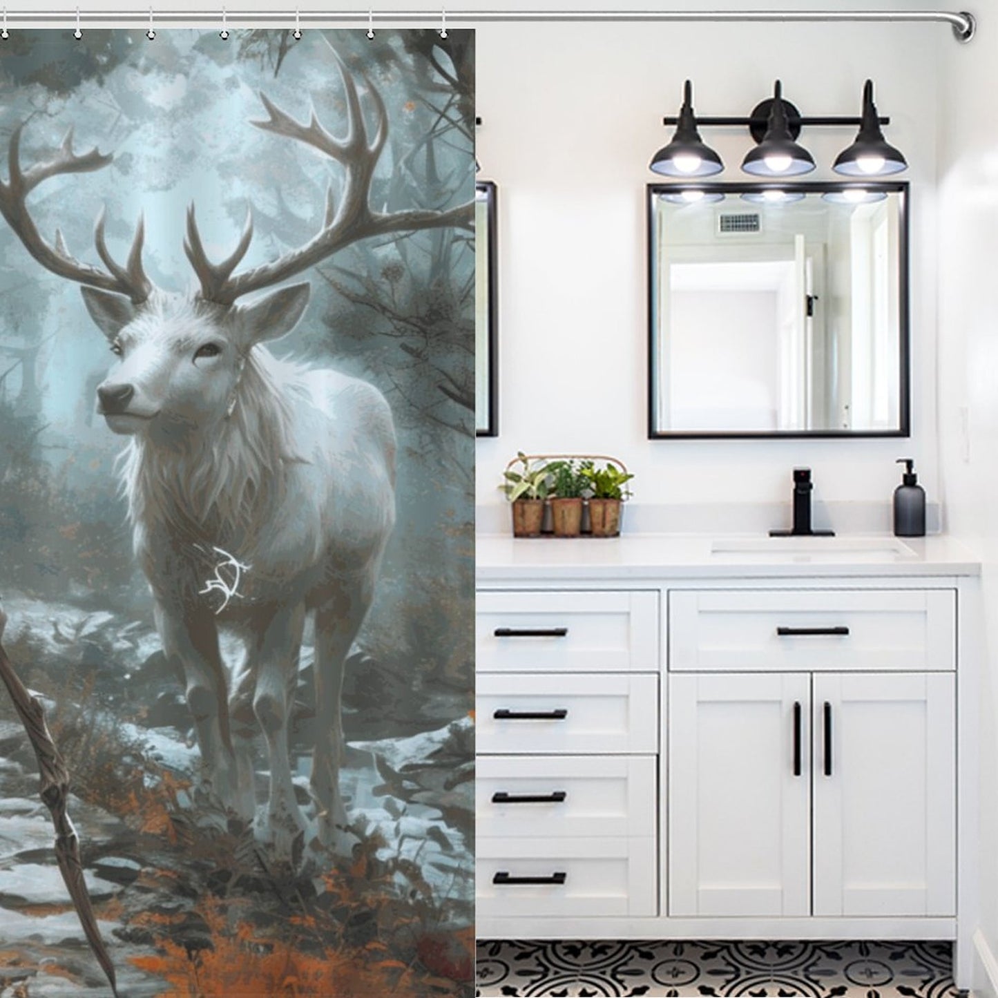 Mystical Forest Aelin and Stag Shower Curtain - Fierce Women of Fantasy