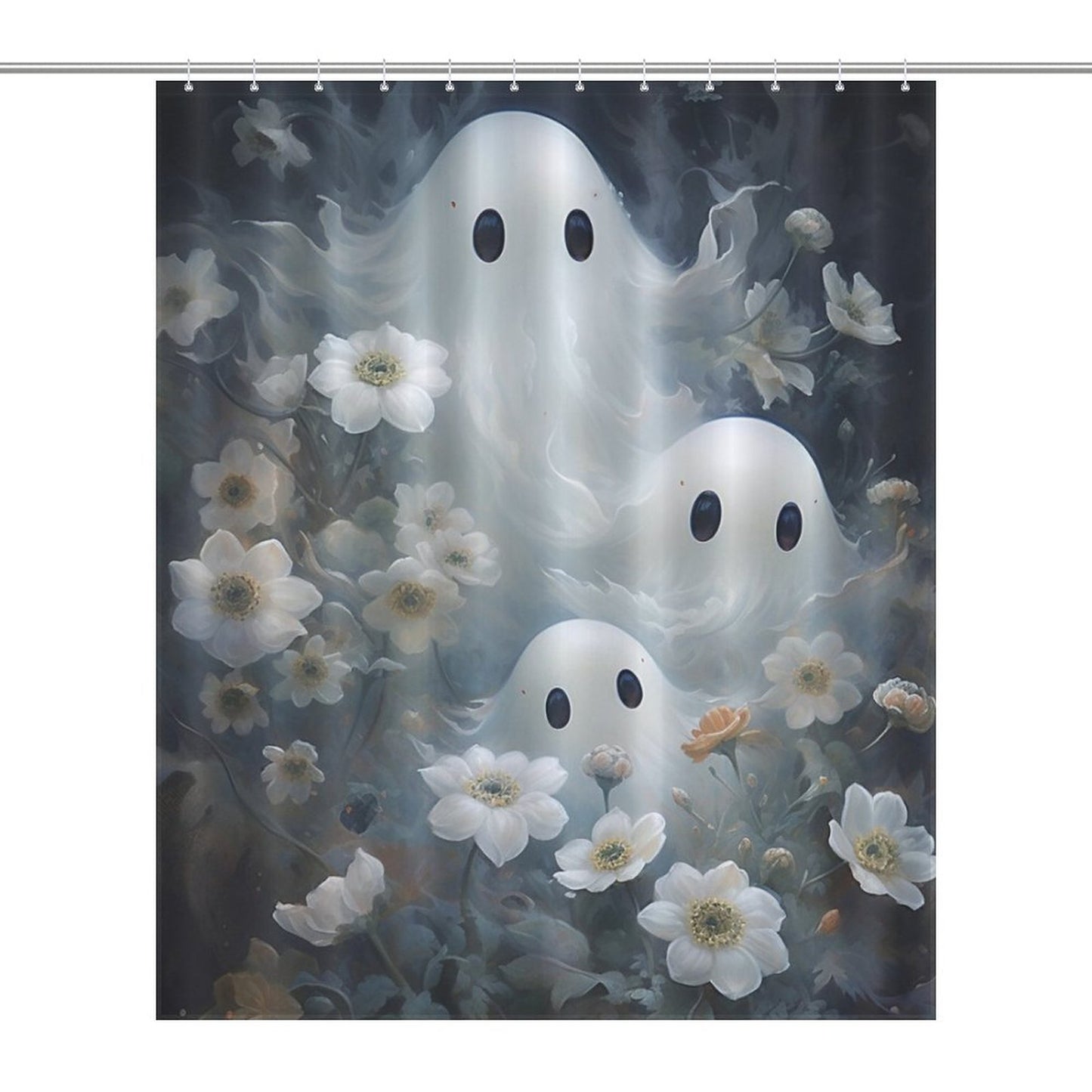 Peek-a-Boo Ghosts Shower Curtain, Gothic Whimsigoth Botanical Bathroom Decor