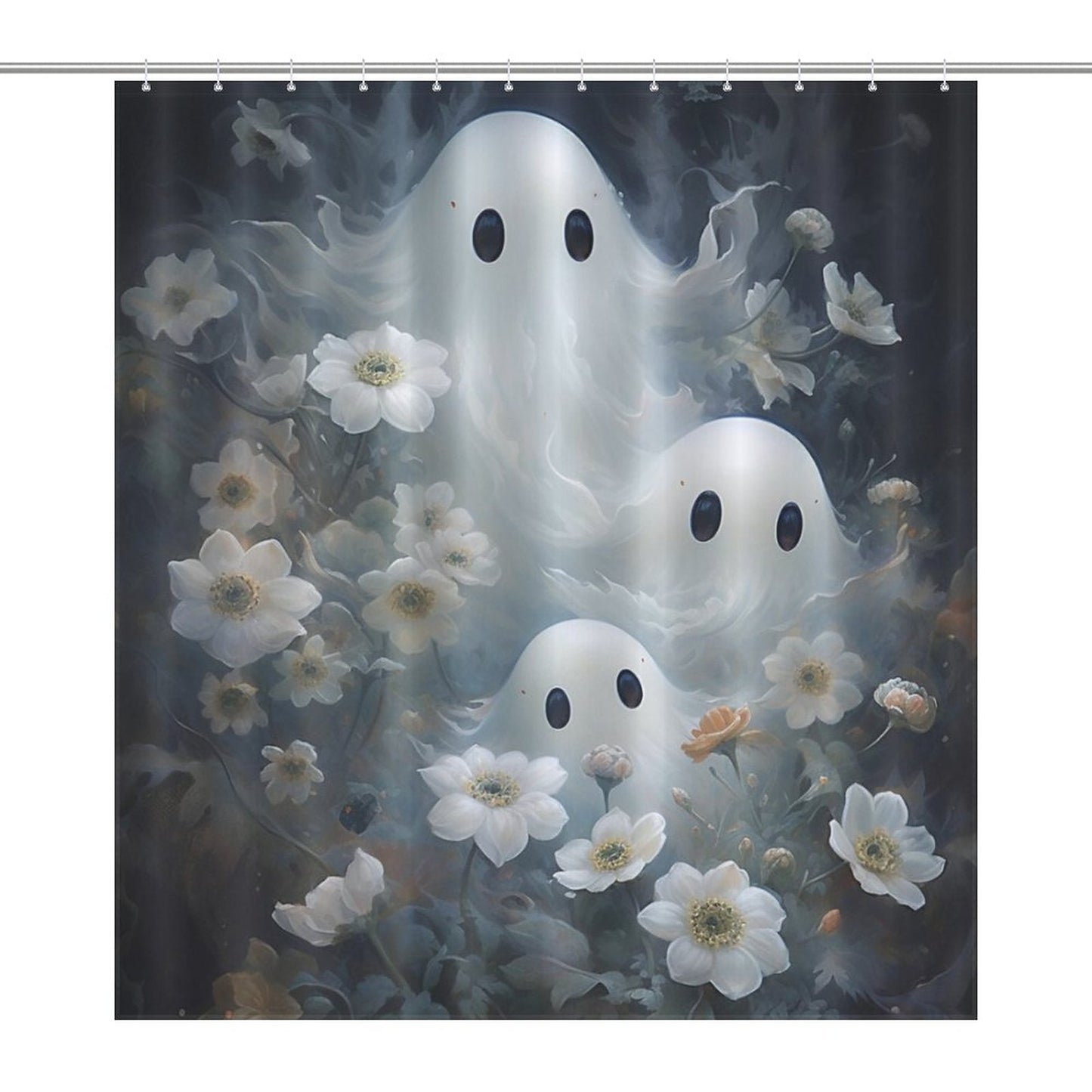 Peek-a-Boo Ghosts Shower Curtain, Gothic Whimsigoth Botanical Bathroom Decor