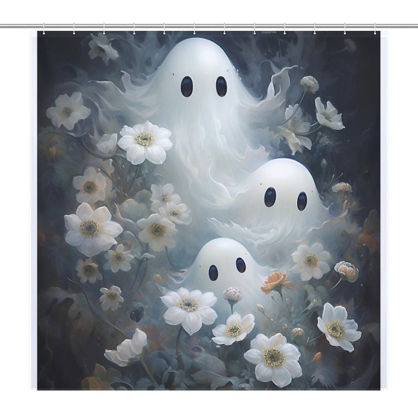 Peek-a-Boo Ghosts Shower Curtain, Gothic Whimsigoth Botanical Bathroom Decor