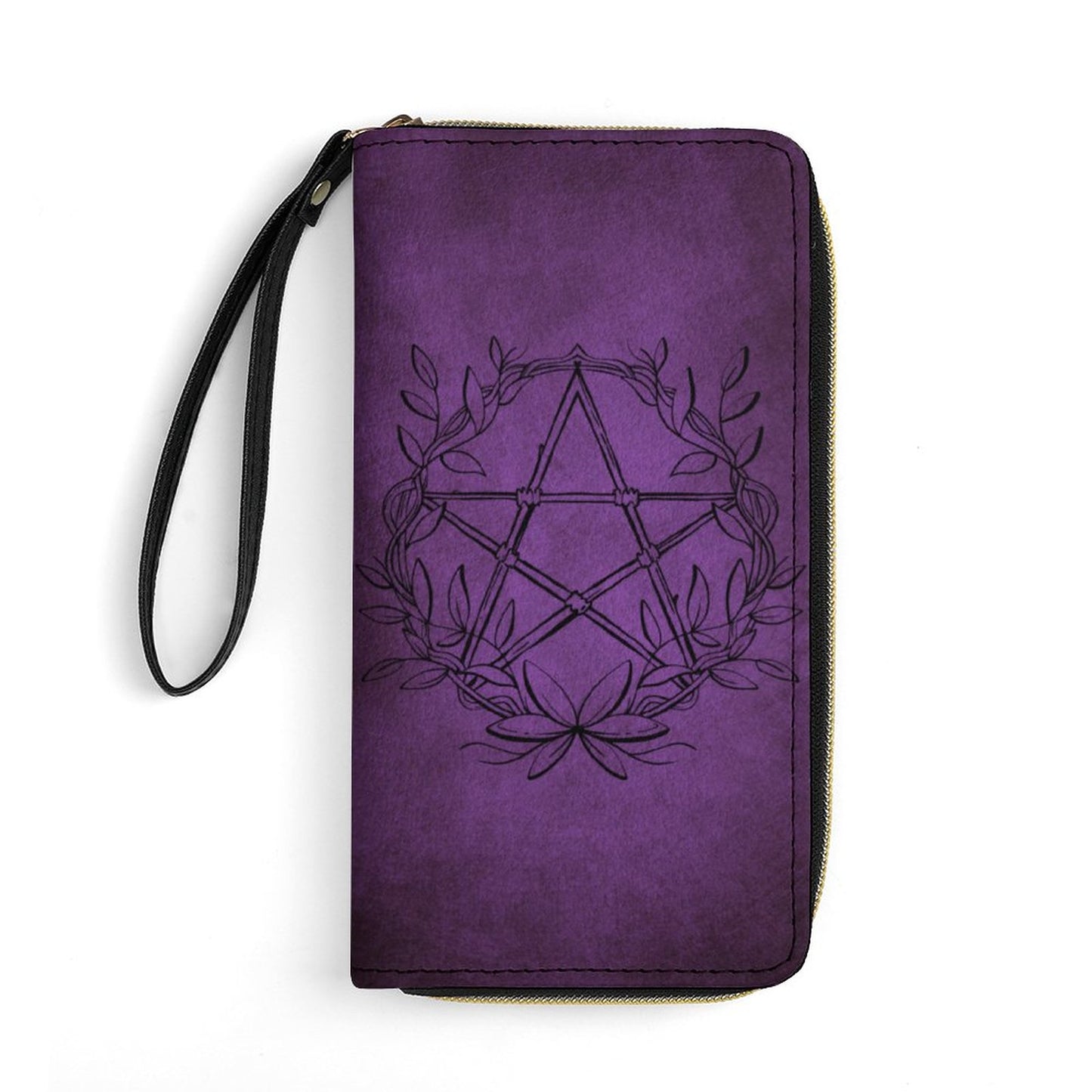 Pentagram in Purple Leather Wallet with Wristlet Strap
