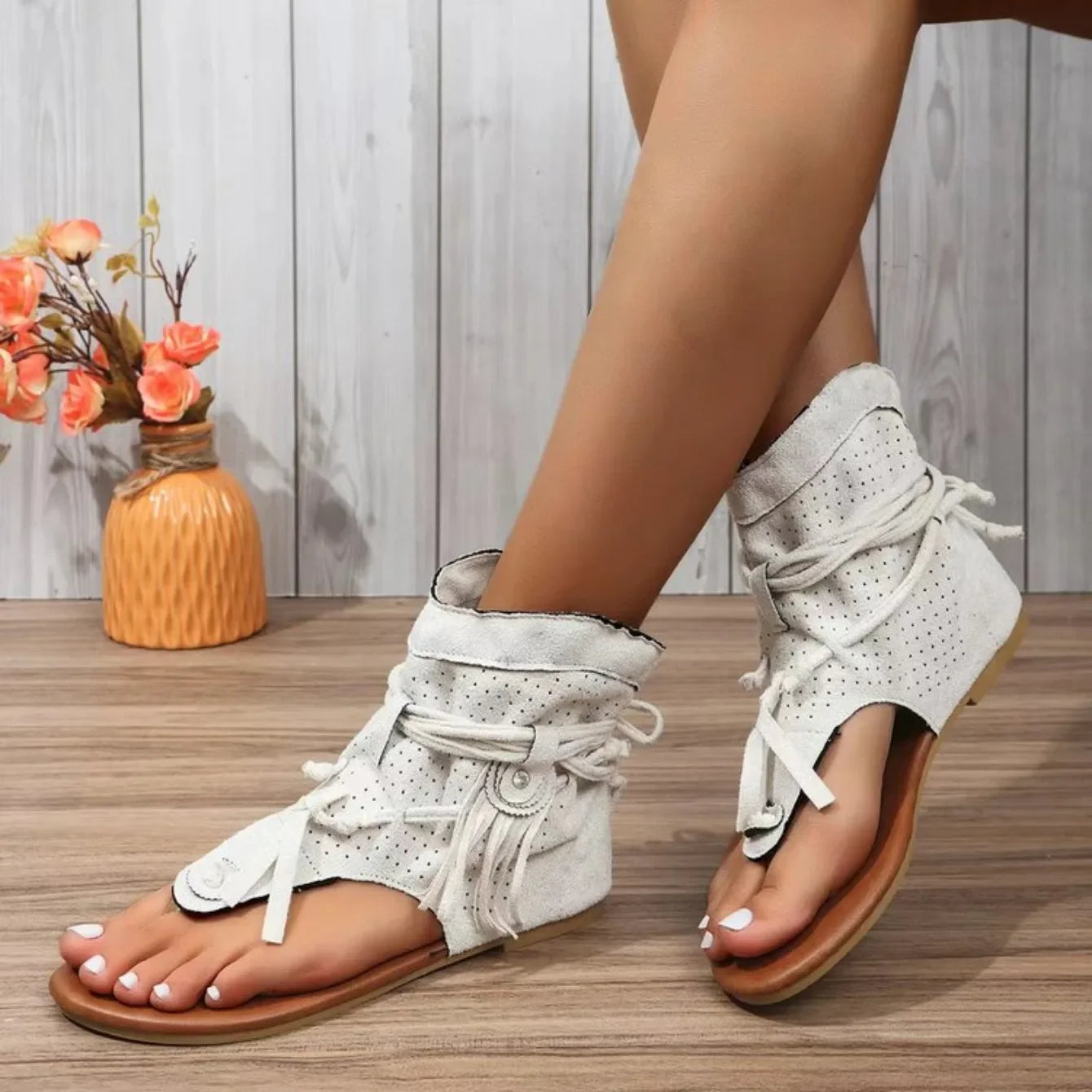 Boho Flat Boot Sandals, Summer Round Toe Breathable Sandalias De Mujer