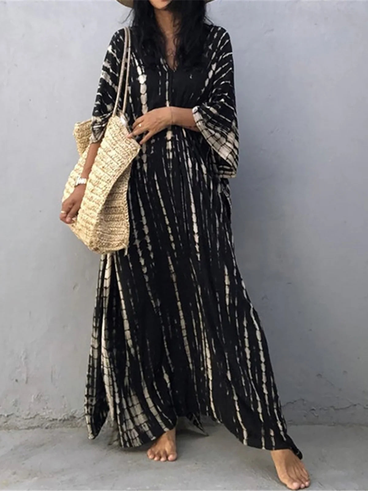 Bohemian Striped Women's Dress, Boho Dress, Tie dye Beach Cover up