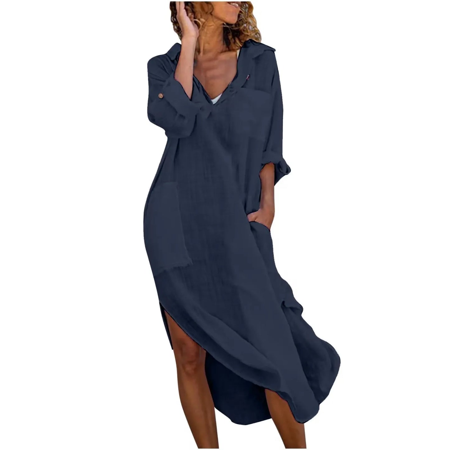 Coton Linen Long Shirt Dress, Linen Shirt Dress, Summer Beachwear