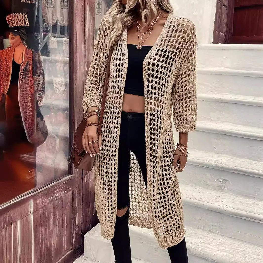 Summer Outer Jacket Knitted Long Cardigan, Sunscreen Clothing for Women Cover up