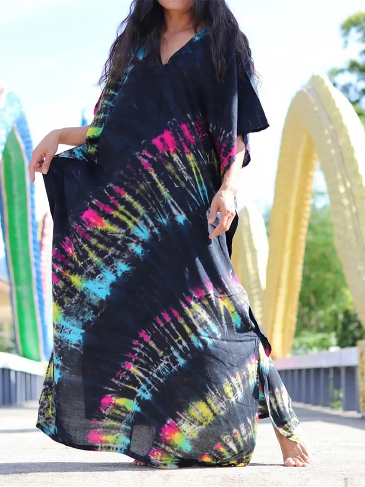 Bohemian Striped Women's Dress, Boho Dress, Tie dye Beach Cover up