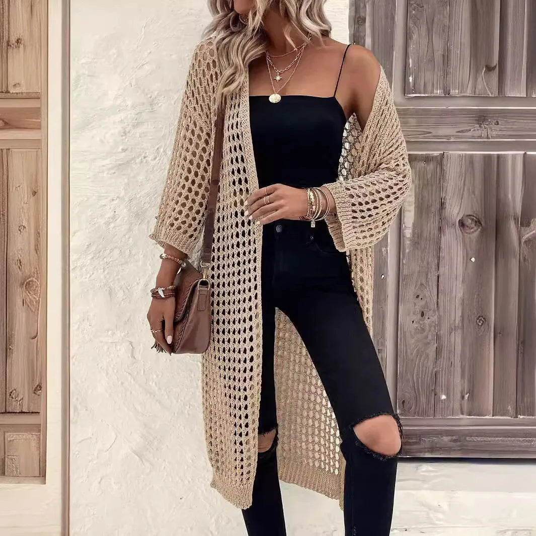 Summer Outer Jacket Knitted Long Cardigan, Sunscreen Clothing for Women Cover up
