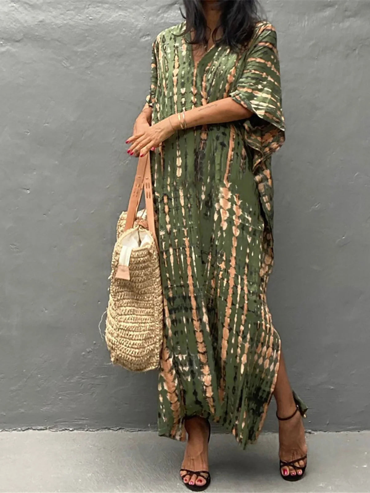 Bohemian Striped Women's Dress, Boho Dress, Tie dye Beach Cover up