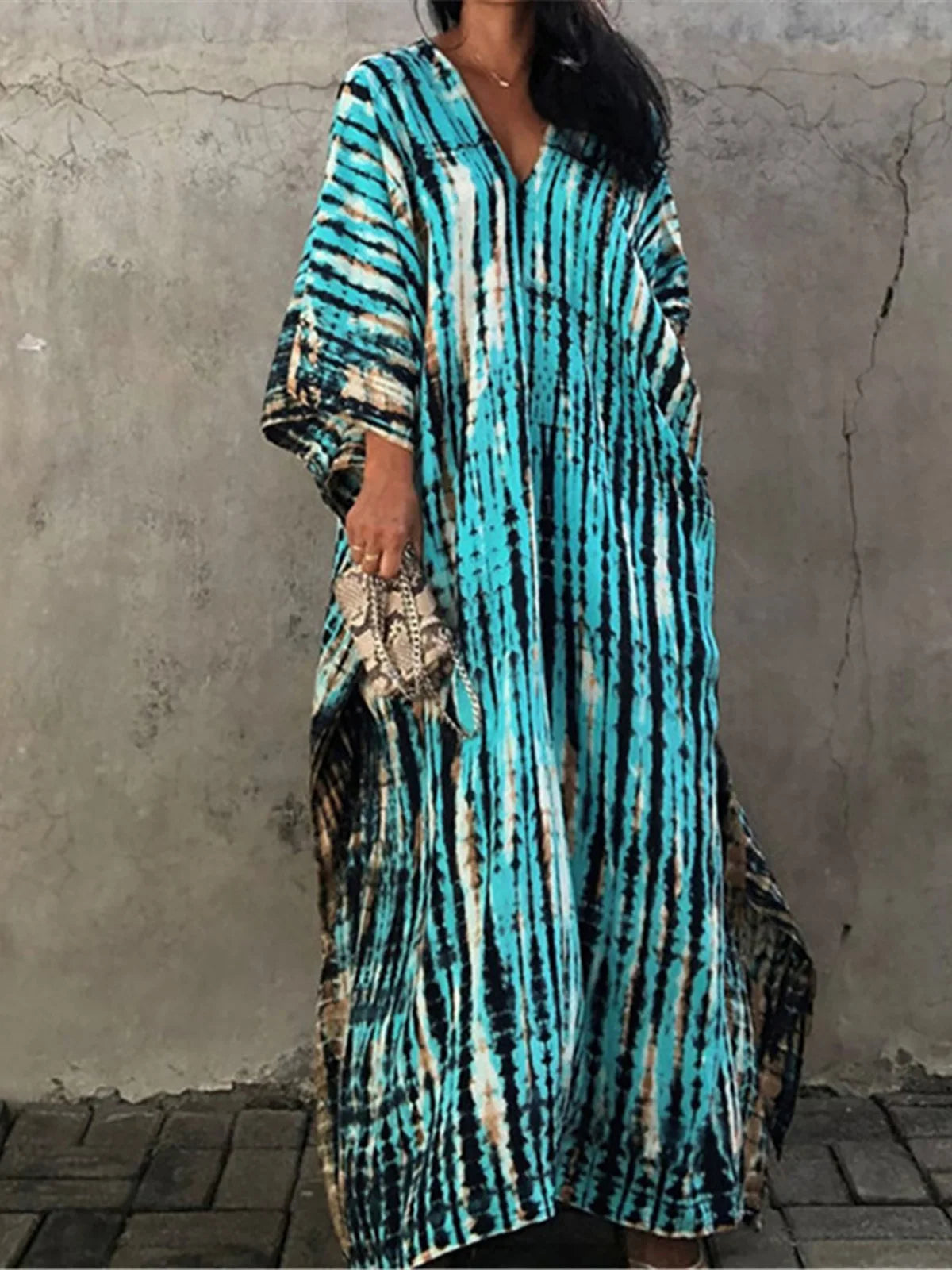 Bohemian Striped Women's Dress, Boho Dress, Tie dye Beach Cover up
